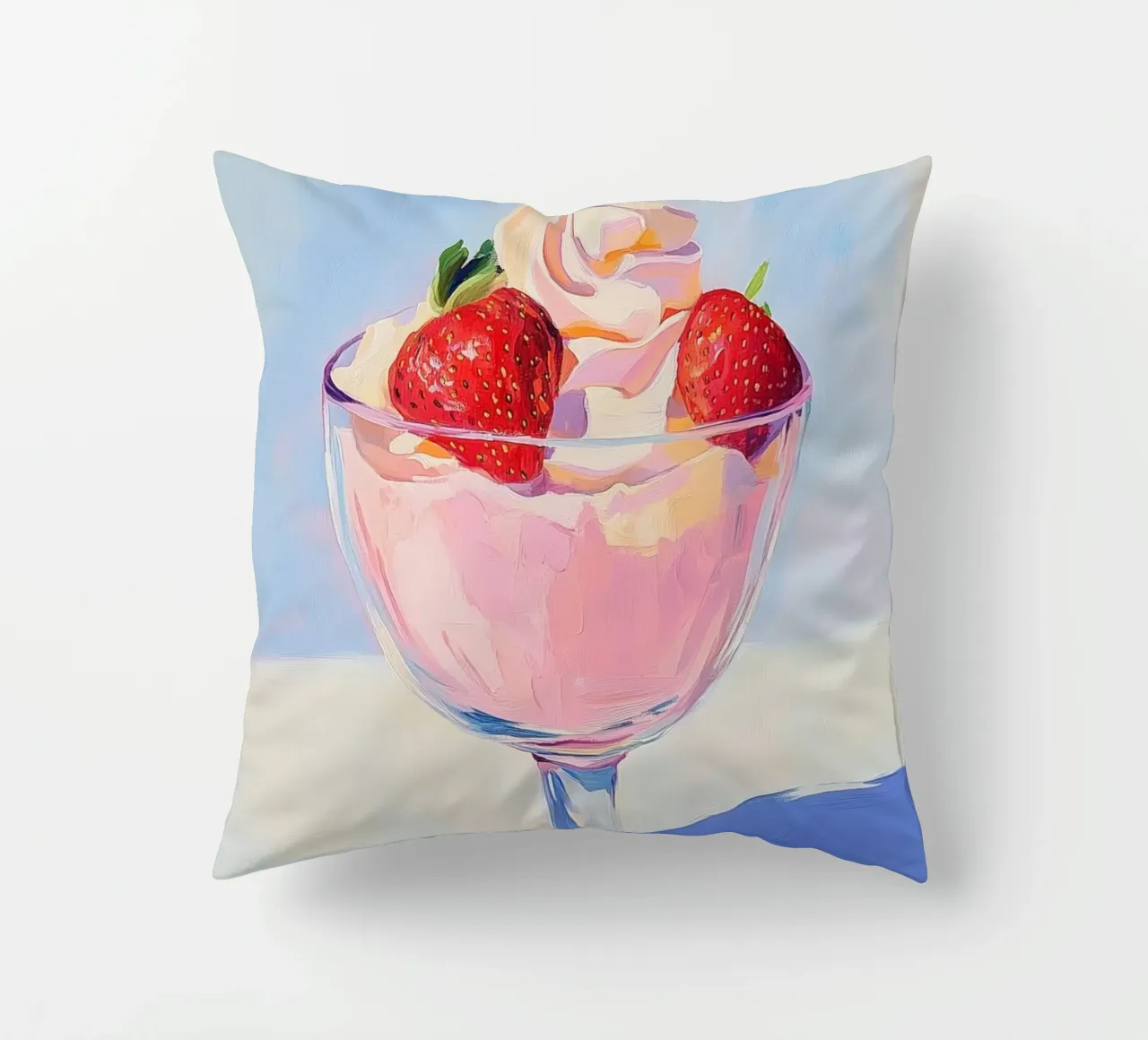 Strawberries Milkshake Painting decorative cushion by Melloi Art Print