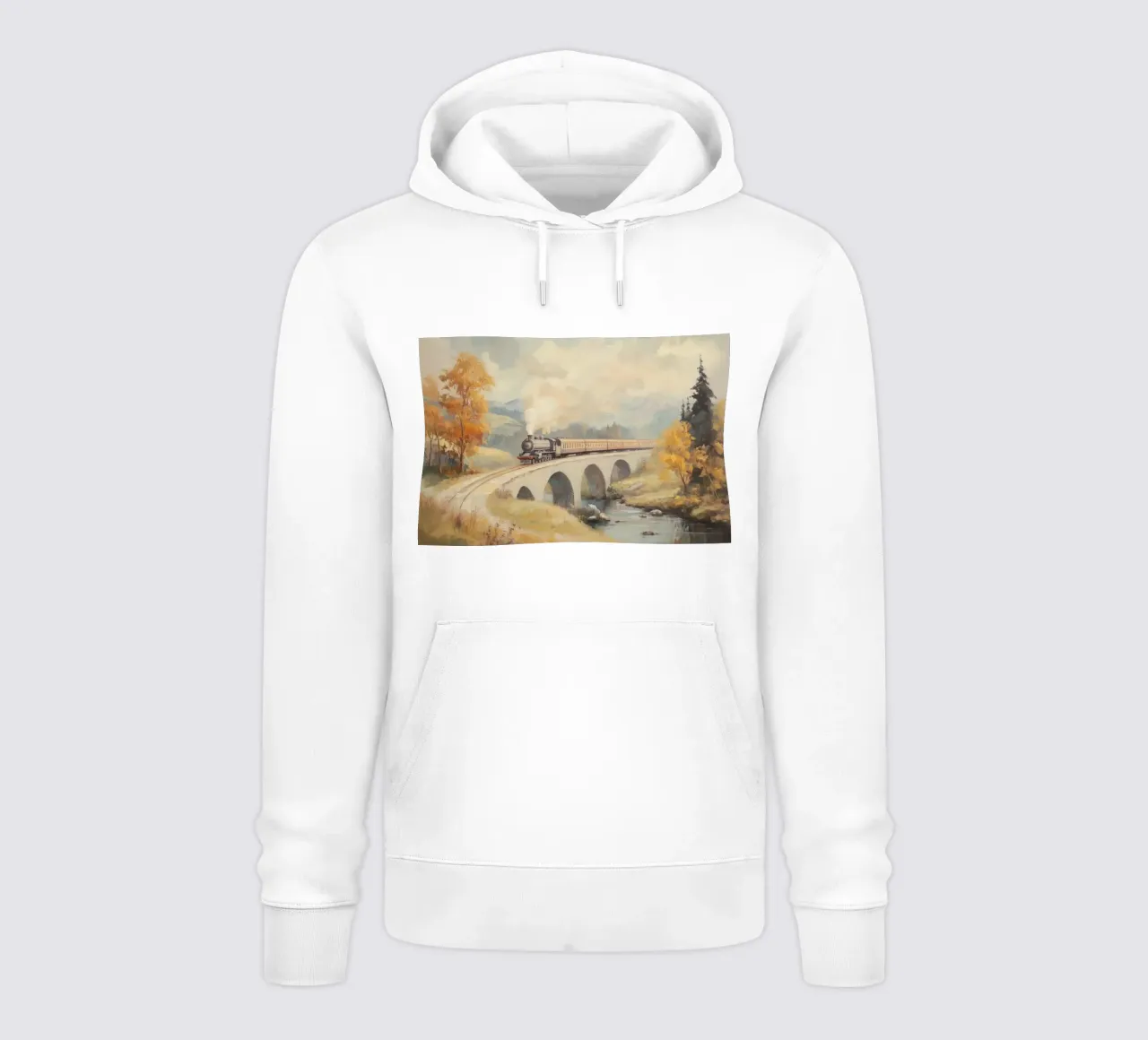 Treno a vapore sul ponte d'autunno felpa con cappuccio da Melloi Art Print