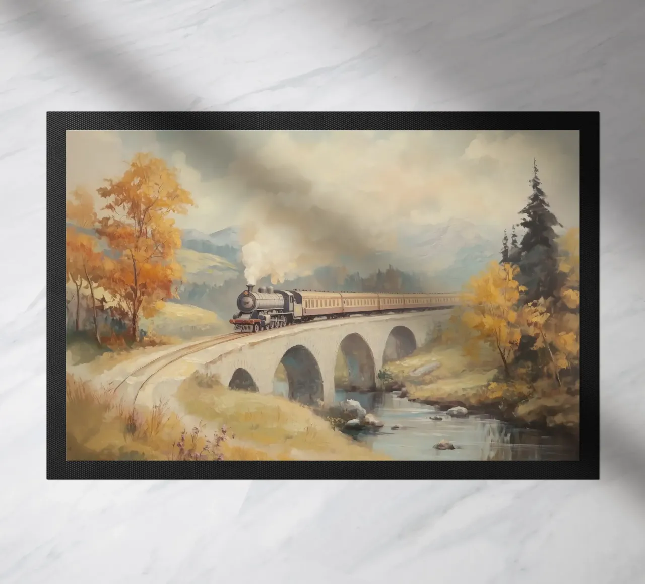 Treno a vapore sul ponte d'autunno zerbino da Melloi Art Print