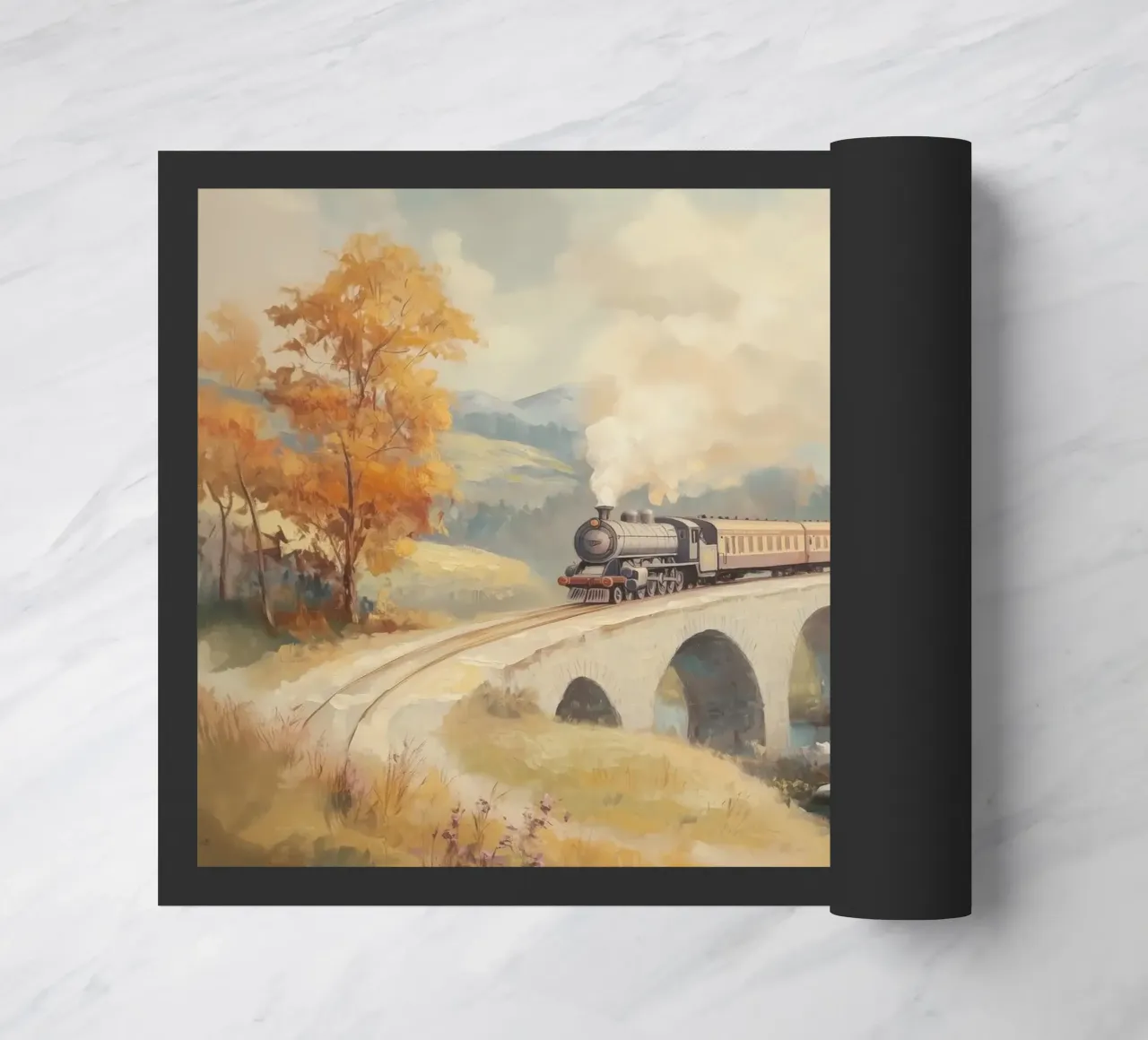 Treno a vapore sul ponte d'autunno zerbino da Melloi Art Print