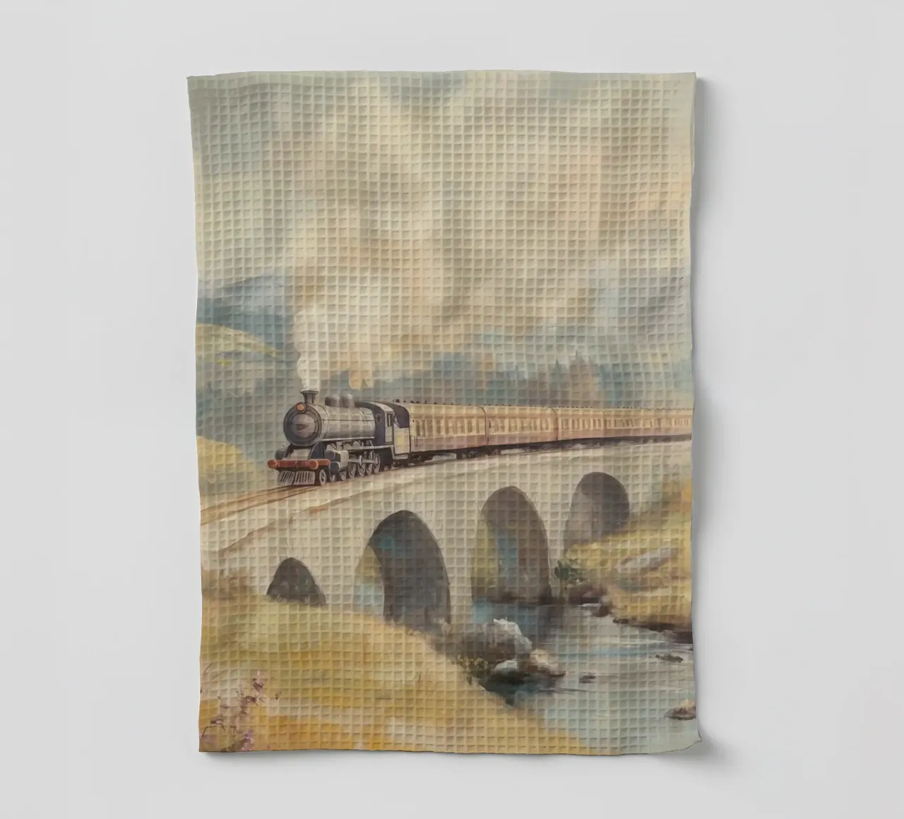 Treno a vapore sul ponte d'autunno canovaccio da cucina da Melloi Art Print