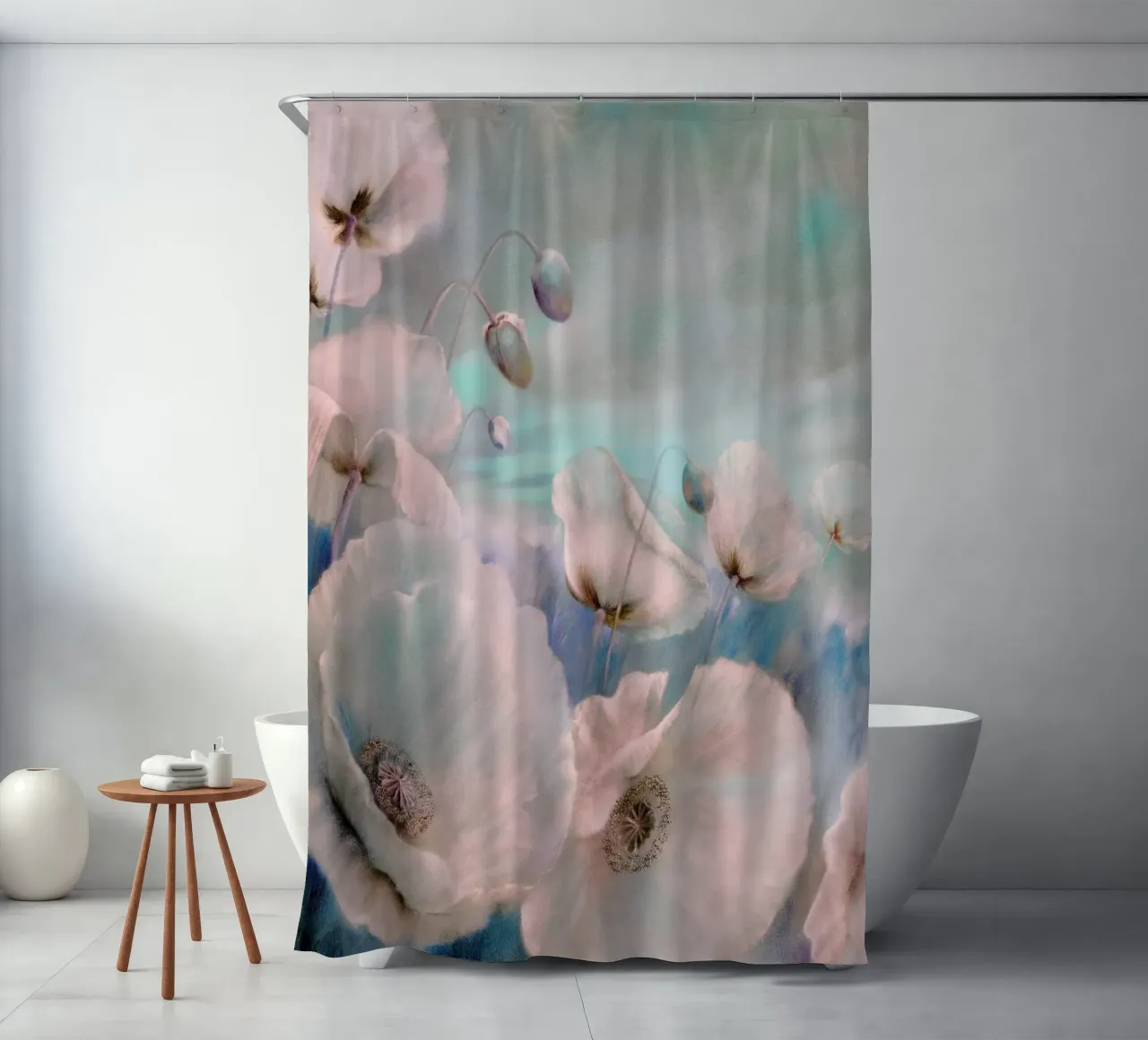 White poppies in the summer wind Duschvorhang von Annette Schmucker