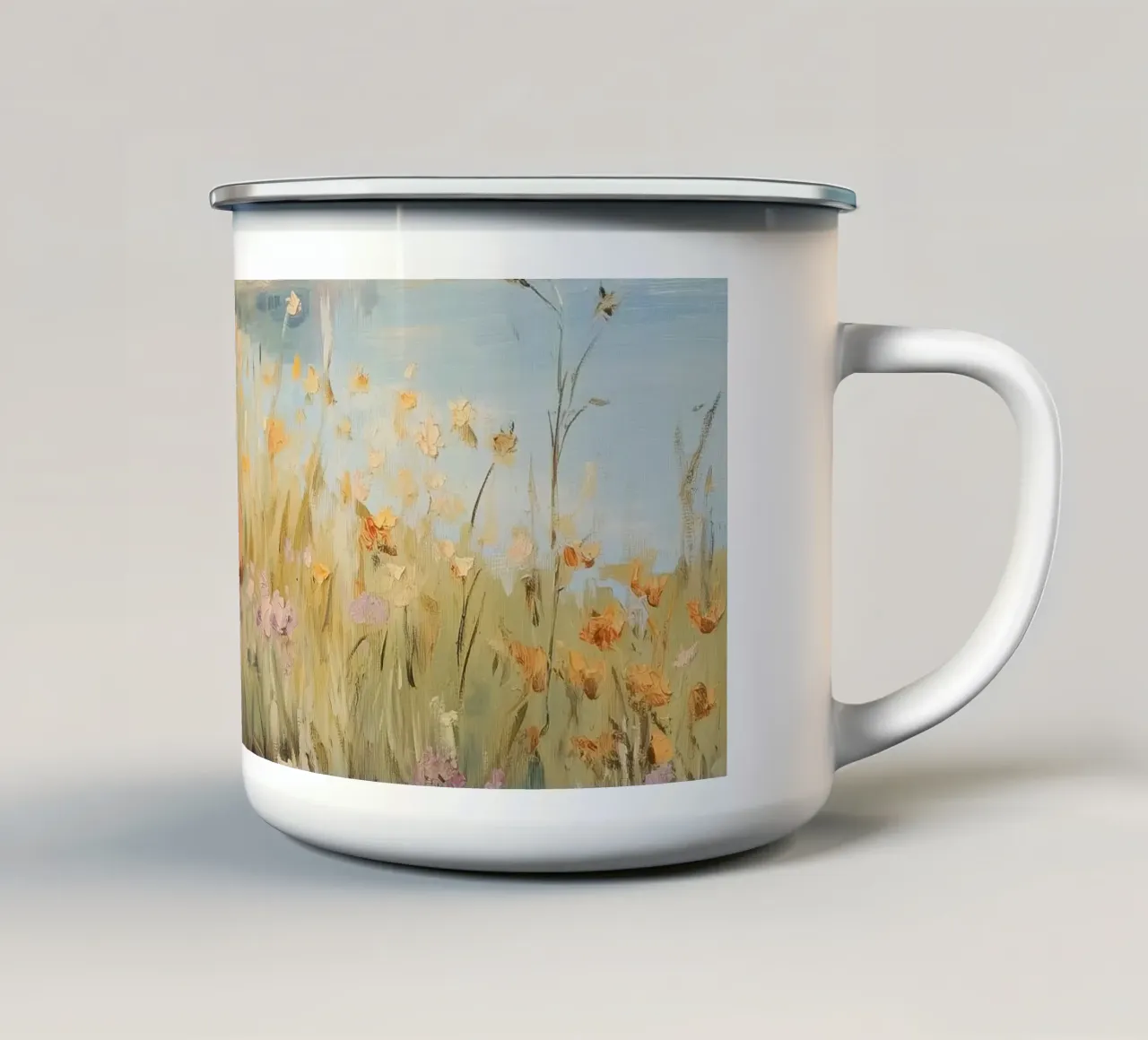 Piccole volpi nel prato di primavera tazza in smalto da Melloi Art Print