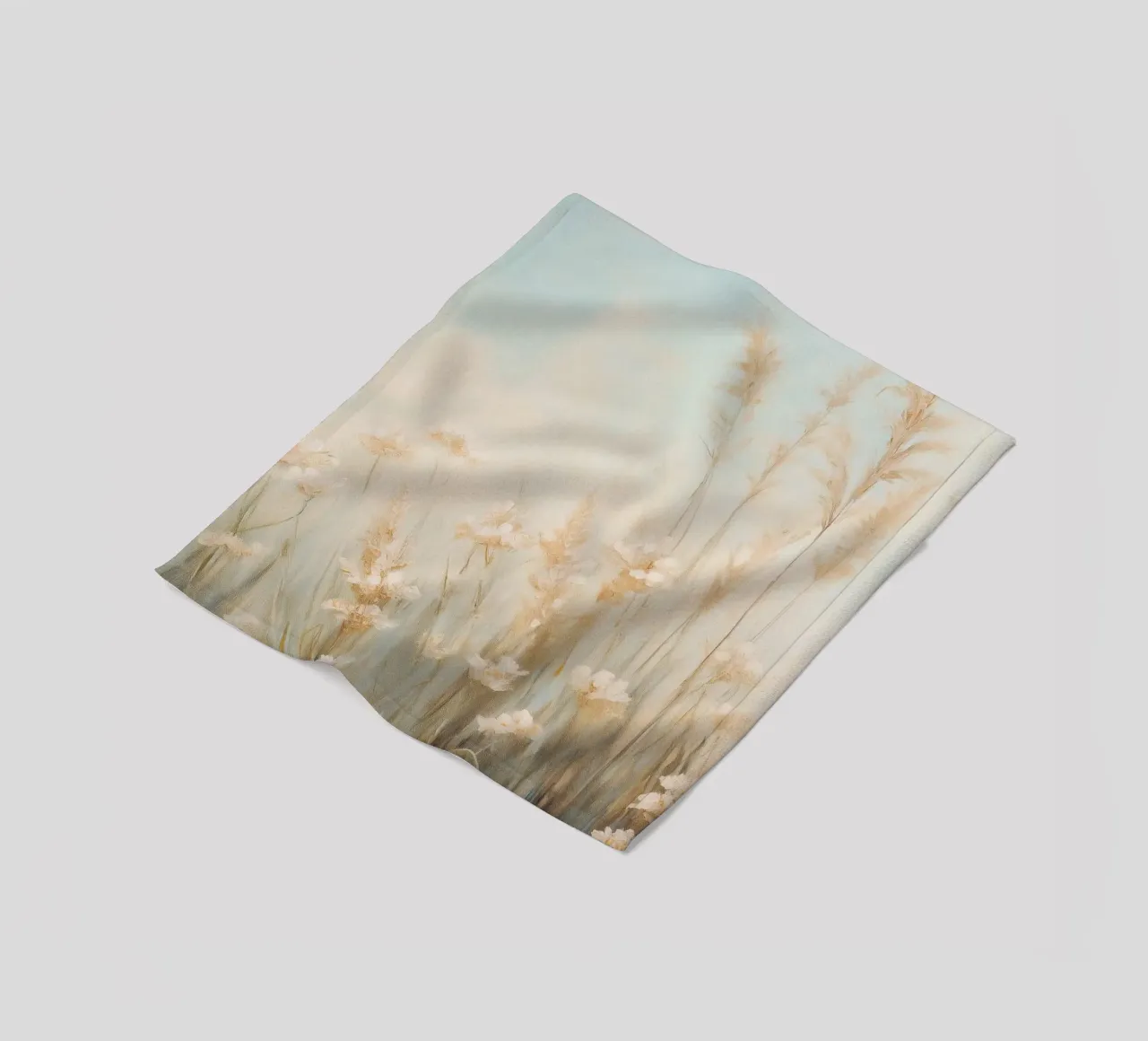 Nebbiosi campi di grano al mattino coperta in pile da Melloi Art Print