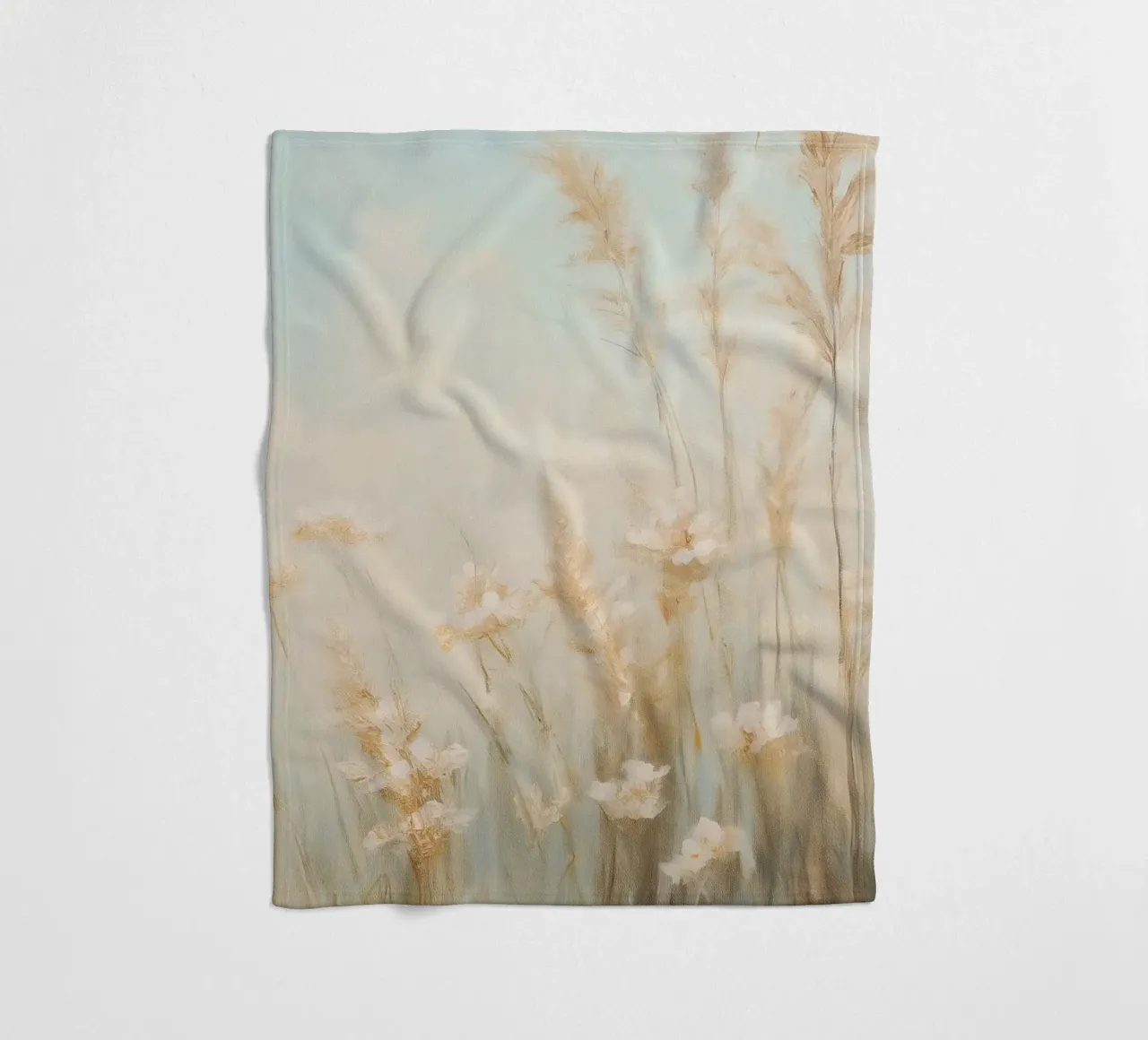 Nebbiosi campi di grano al mattino coperta in pile da Melloi Art Print