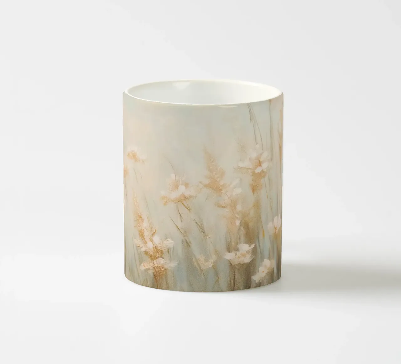 Nebbiosi campi di grano al mattino tazza in ceramica da Melloi Art Print