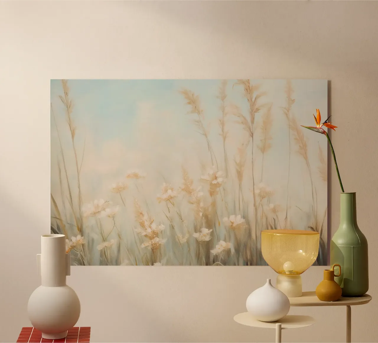 Misty Morning Wheat Fields acrylic glass by Melloi Art Print