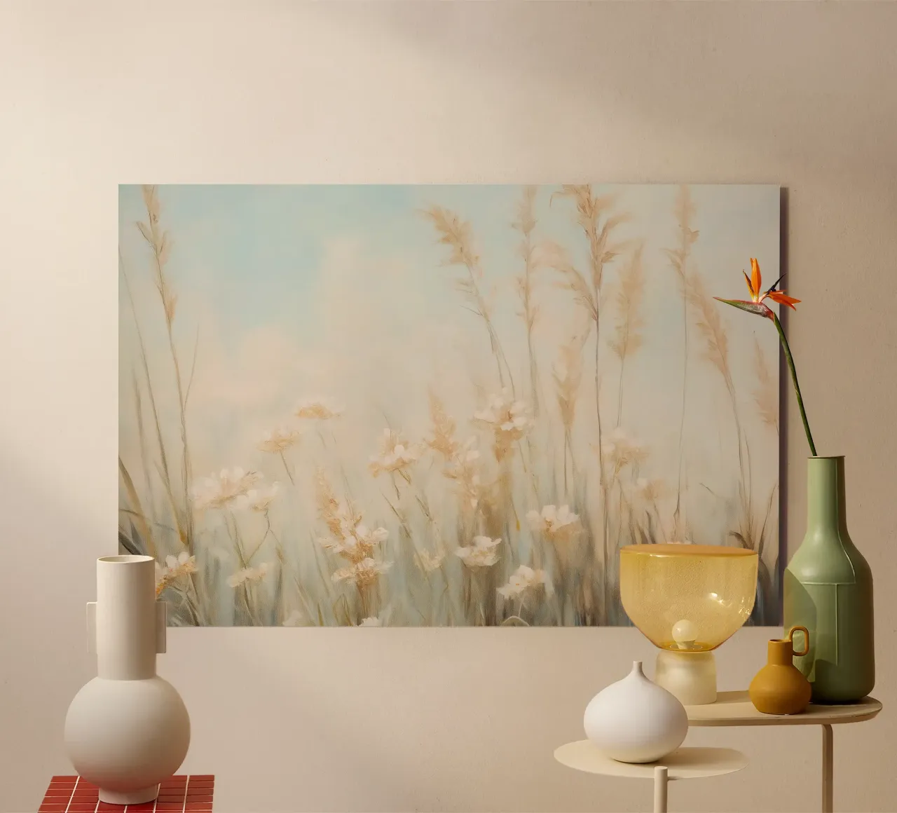 Nebbiosi campi di grano al mattino alluminio dibond da Melloi Art Print