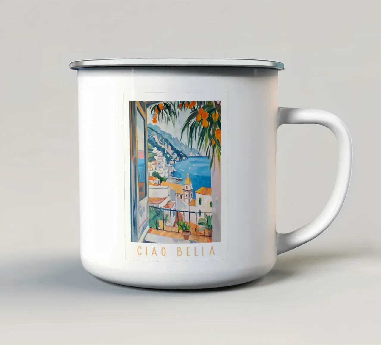 Ciao Bella Amalfi Coast tazza in smalto da Bella Studio