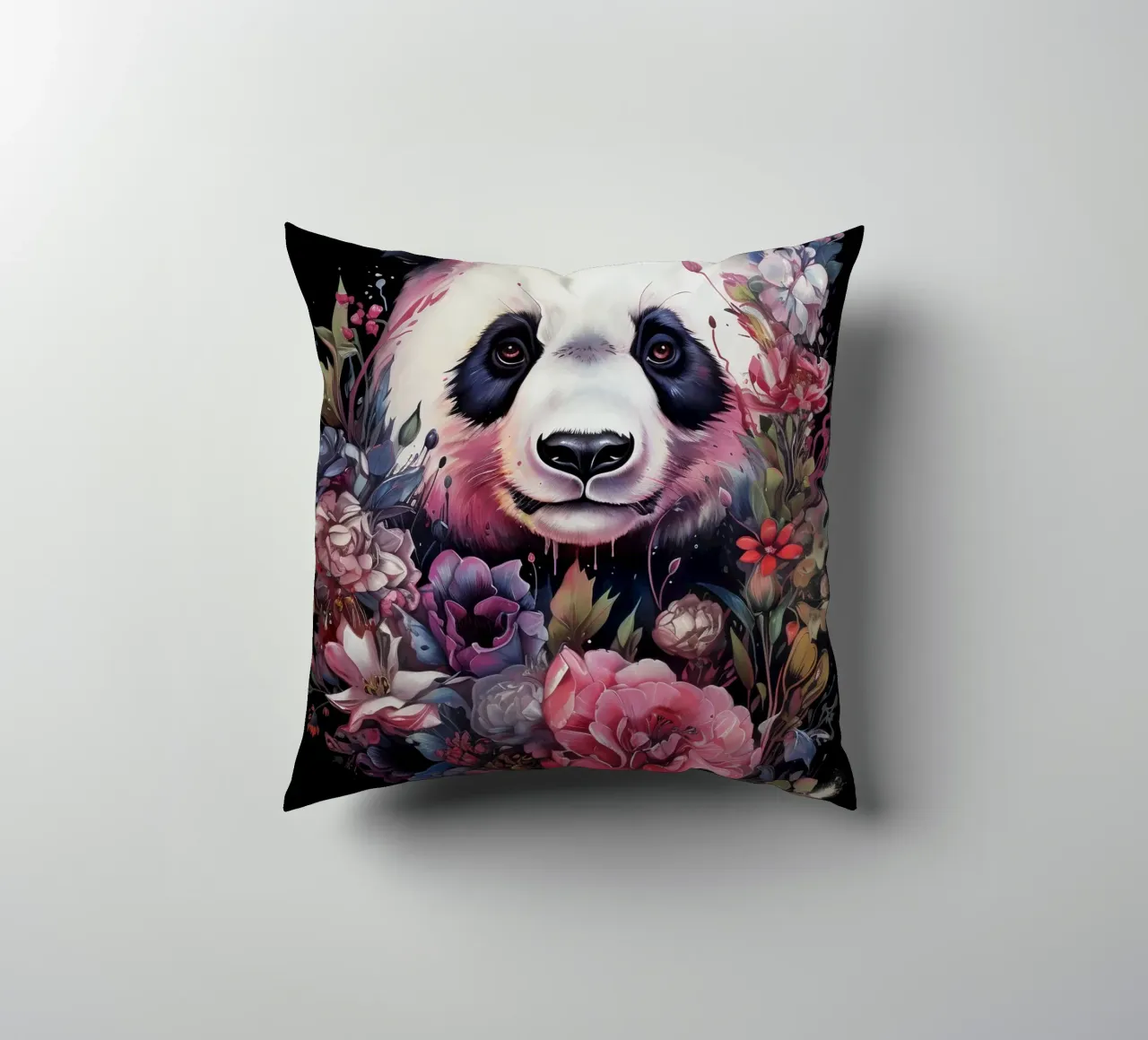 Panda Flowers decorative cushion by Mateo
