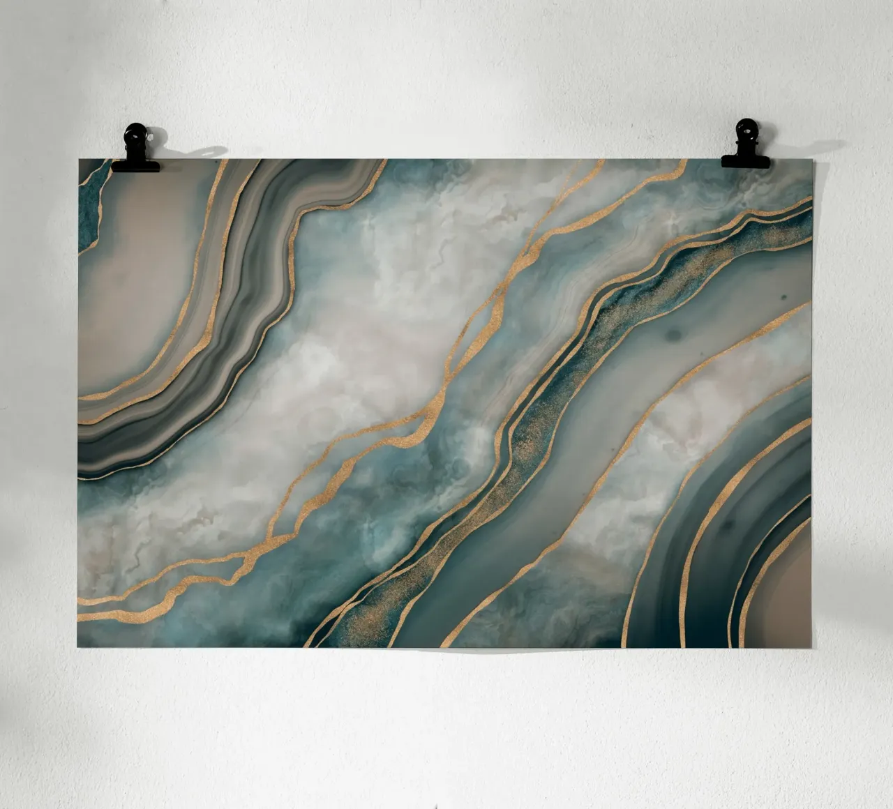 Marbled Elegance Timeless Luxury Surface Teal Gold poster with wooden frame by Andrea Haase Modern Home