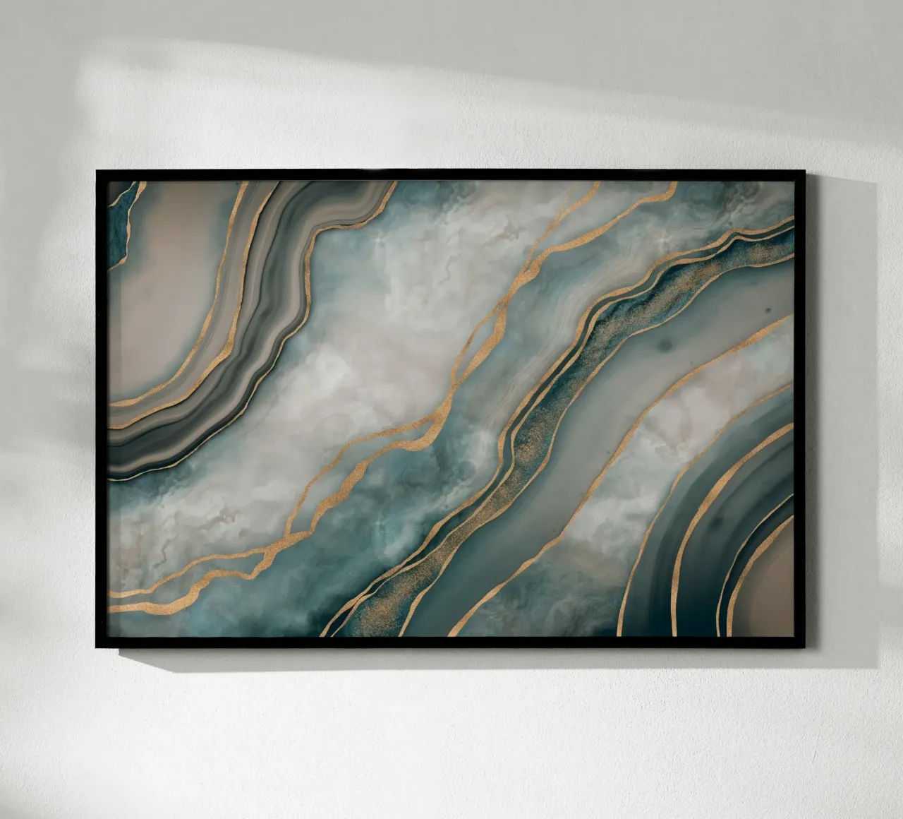 Marbled Elegance Timeless Luxury Surface Teal Gold poster with wooden frame by Andrea Haase Modern Home