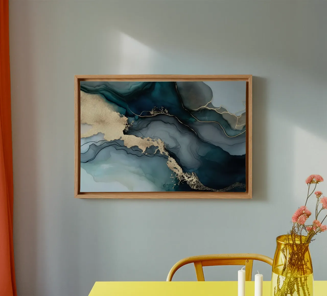 Moody gemarmerde inkt groenblauw goud canvas met Baklijst van Andrea Haase Modern Home