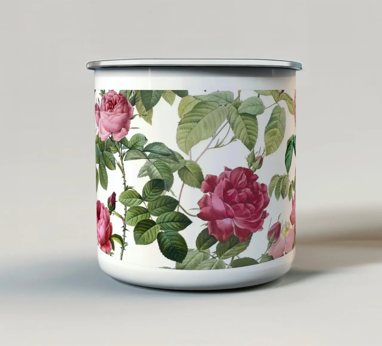 Redoute Roses Bianco Pastello tazza in smalto da Andrea Haase Floral Passion