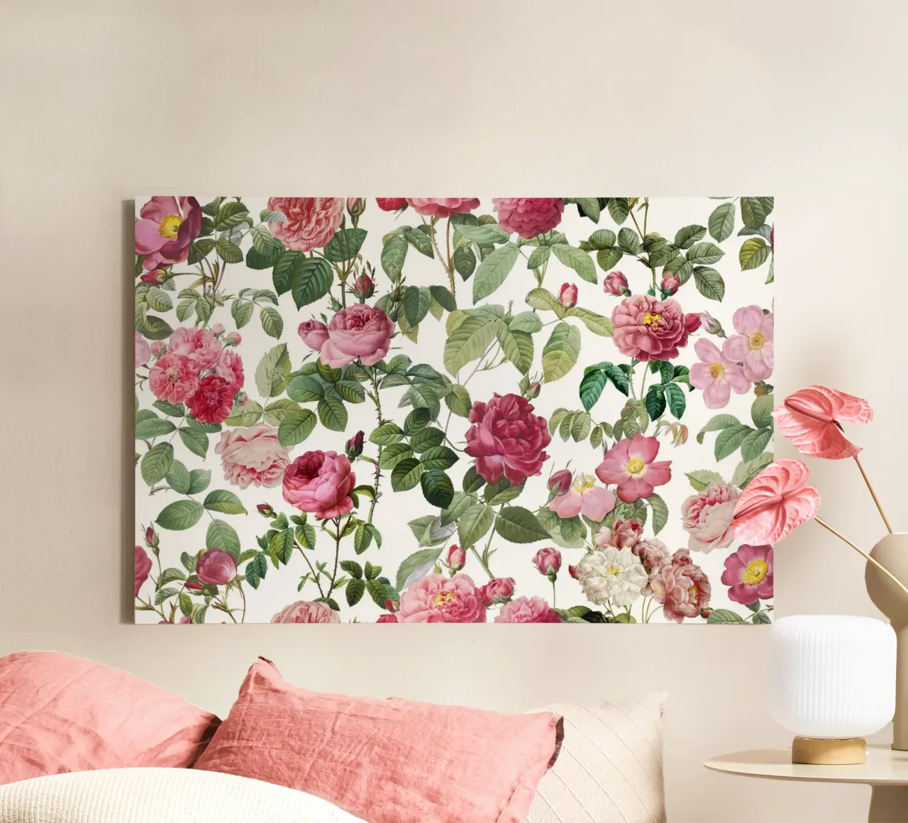 Redoute Roses Pastel White canvas by Andrea Haase Floral Passion