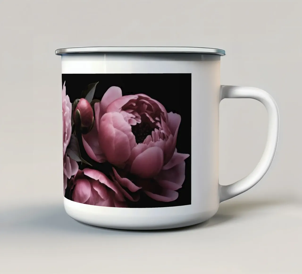 Fiori Peonie Opulenti Rosa Pastello Romantico Moody tazza in smalto da Andrea Haase Floral Passion