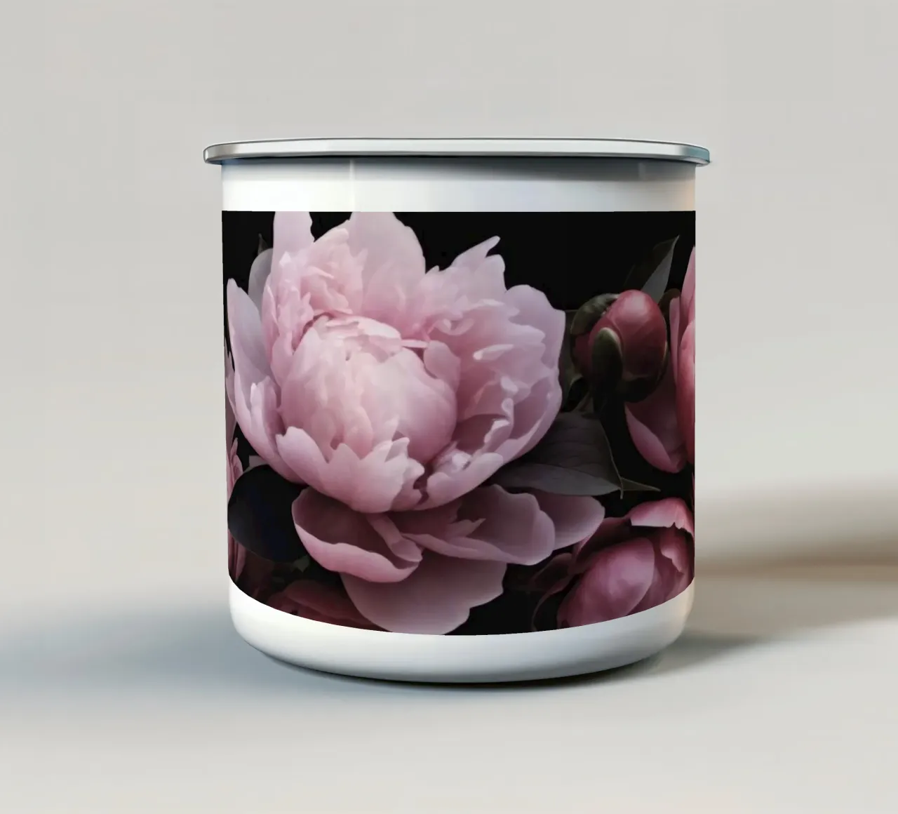 Fiori Peonie Opulenti Rosa Pastello Romantico Moody tazza in smalto da Andrea Haase Floral Passion