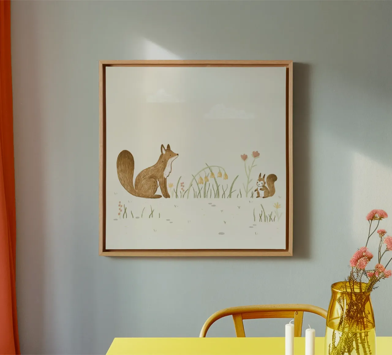 Anna Lunak - Fox and squirrel canvas with Floater frame by The Artcircle
