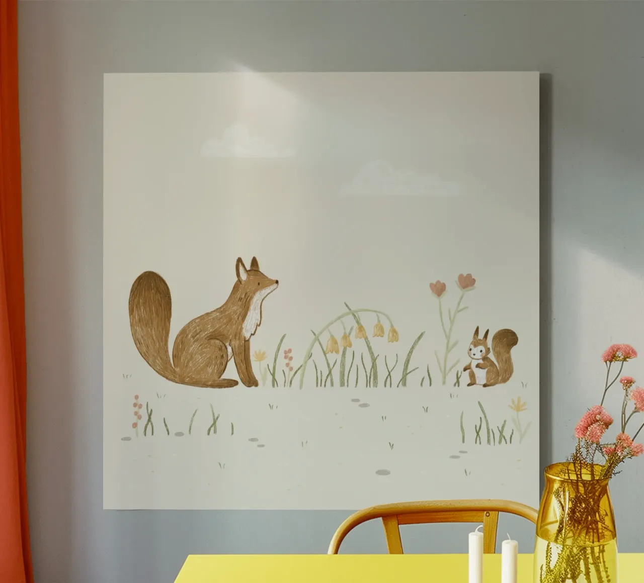 Anna Lunak - Fox and squirrel canvas with Floater frame by The Artcircle