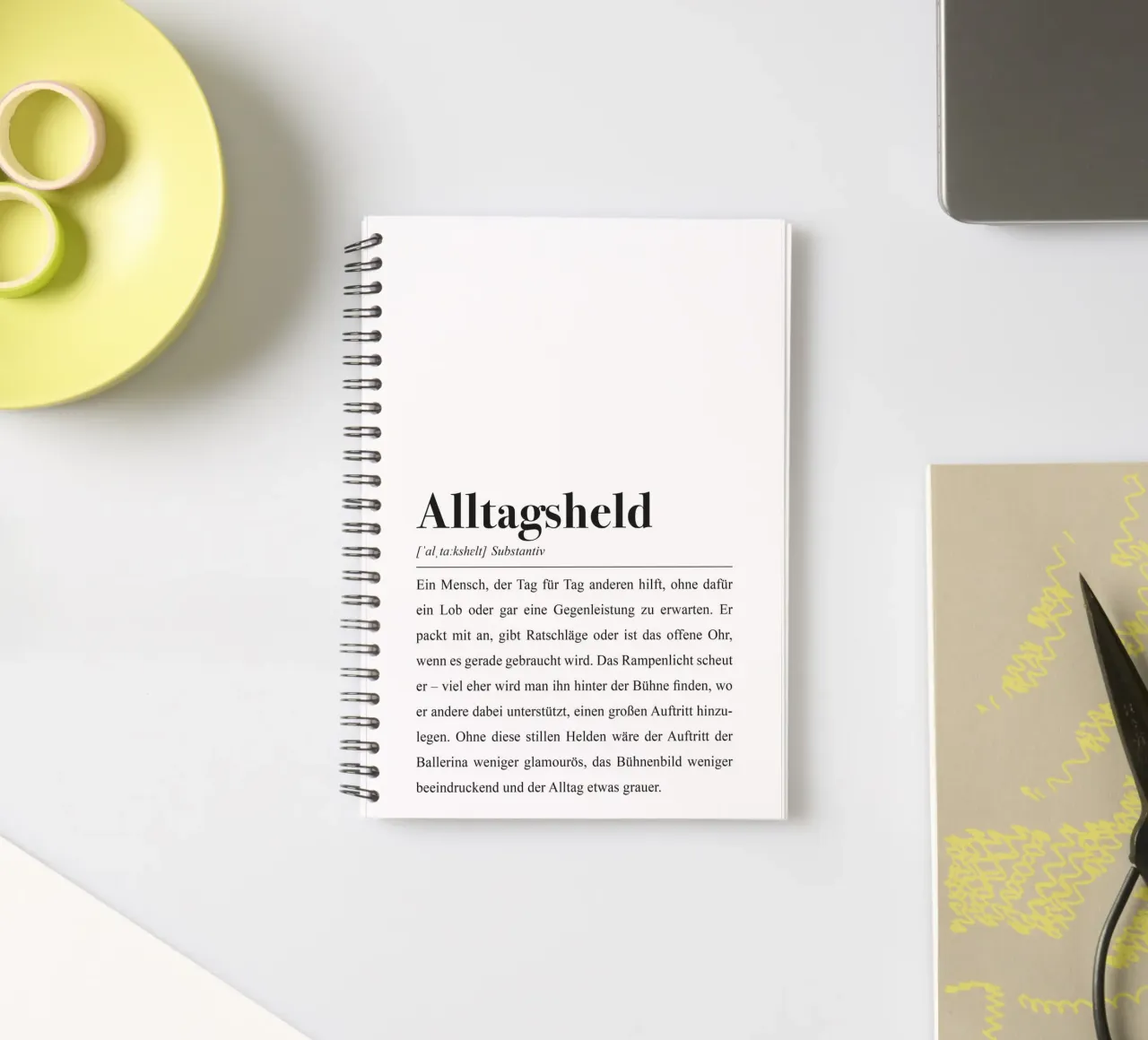 Everyday hero: definition in the style of a dictionary spiral notebook by Pulse of Art