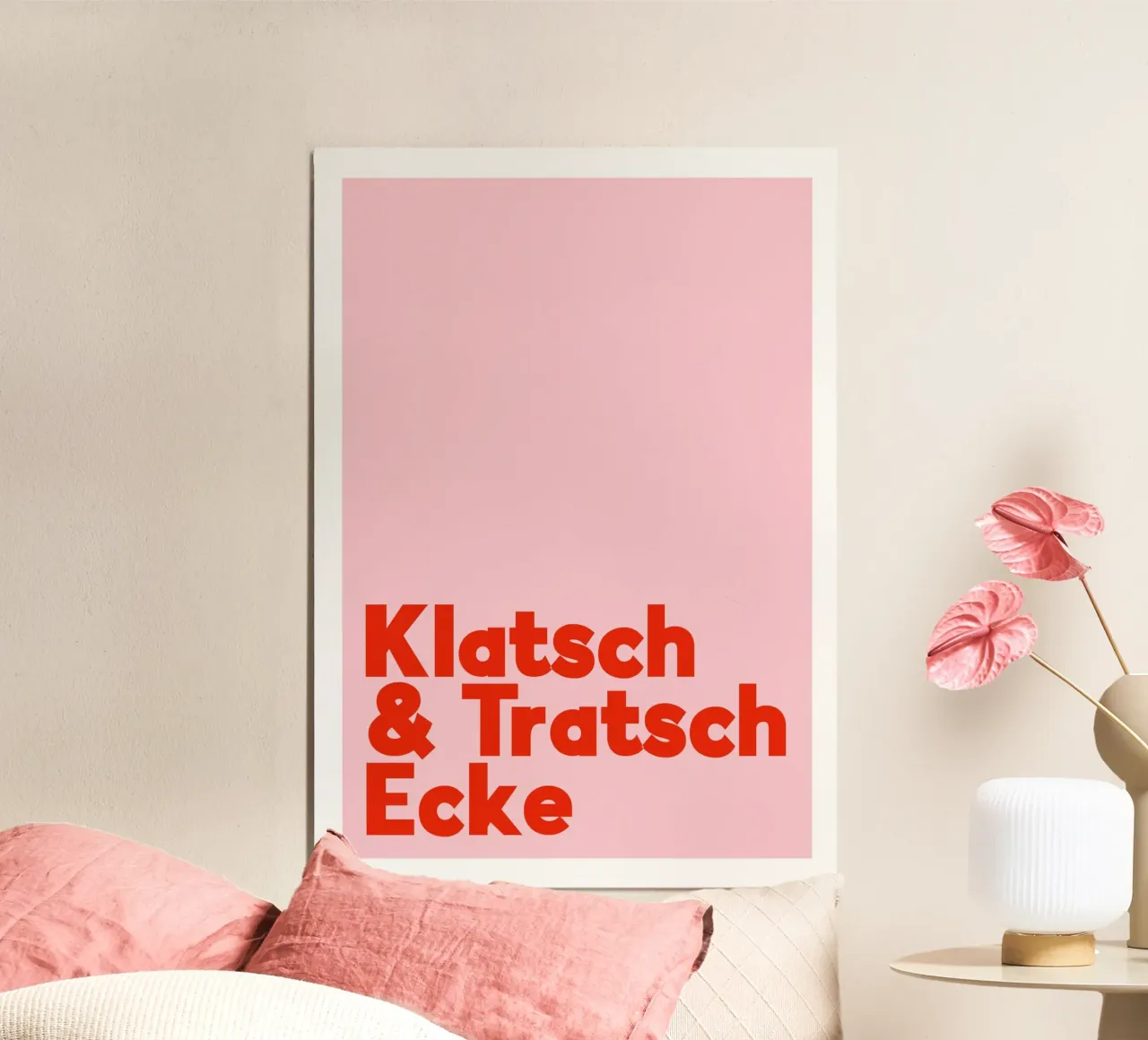 Klatsch & Tratsch Ecke rosarot poster con telaio in legno da BAINAI QUOTES
