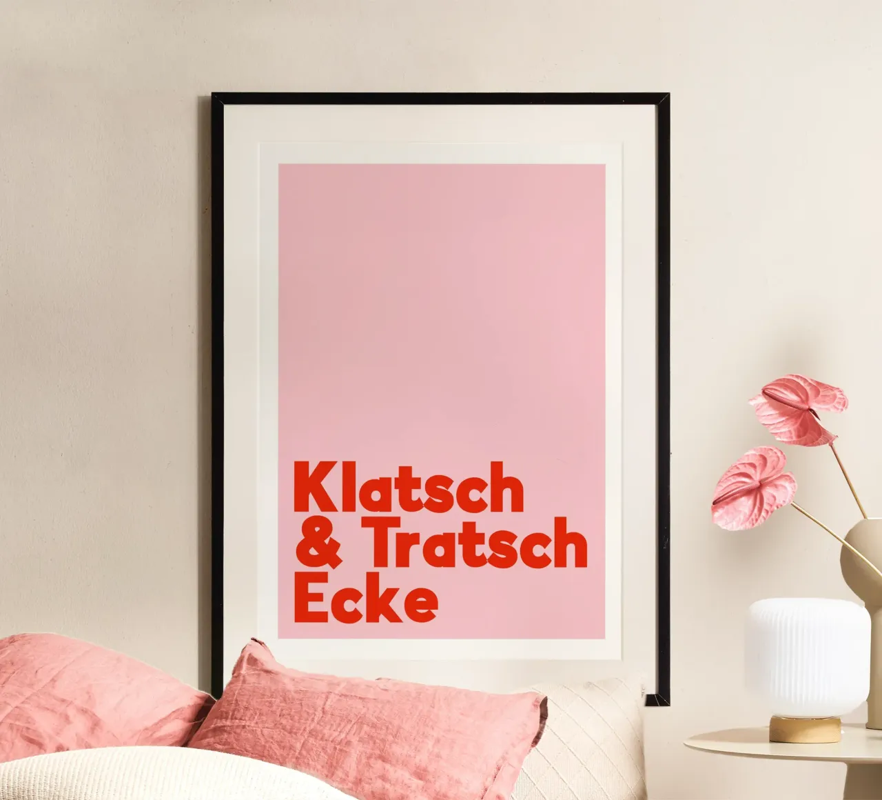 Klatsch & Tratsch Ecke rosarot poster con telaio in legno da BAINAI QUOTES