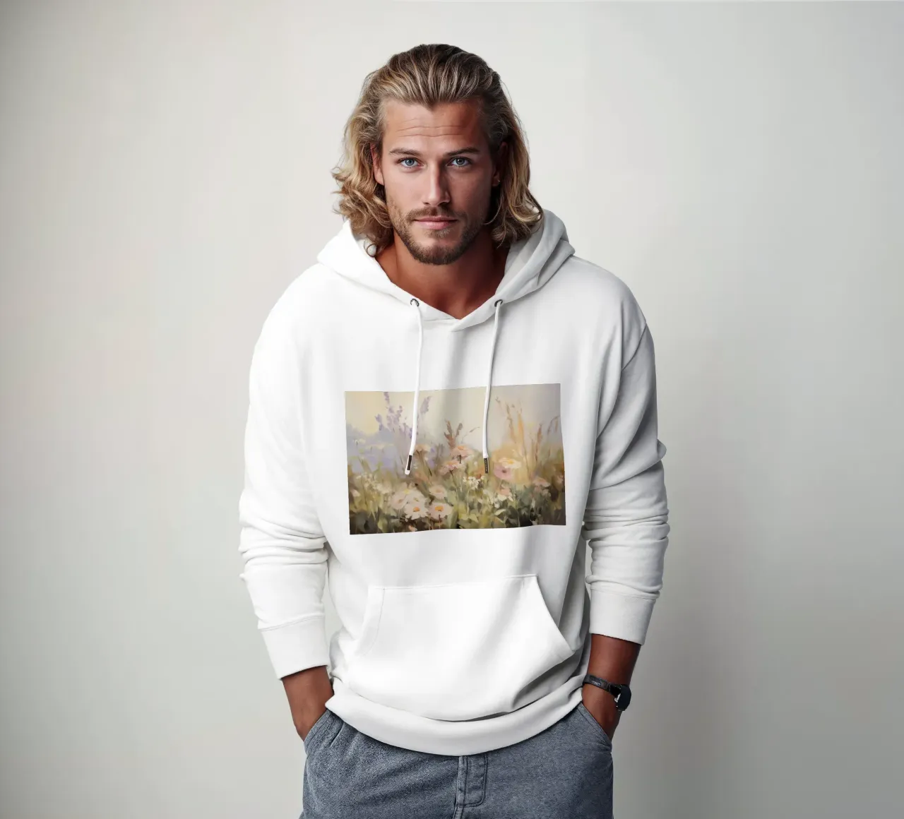 Paesaggio di fiori selvatici felpa con cappuccio da Melloi Art Print