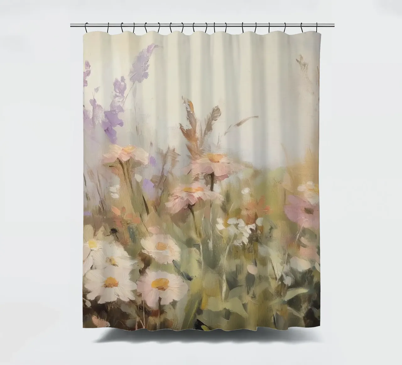 Paesaggio di fiori selvatici tenda da doccia da Melloi Art Print