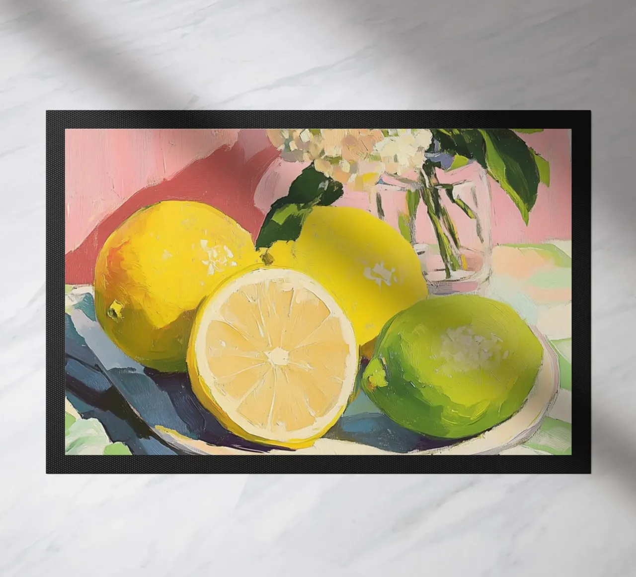 Natura morta di agrumi e ortensie zerbino da Melloi Art Print