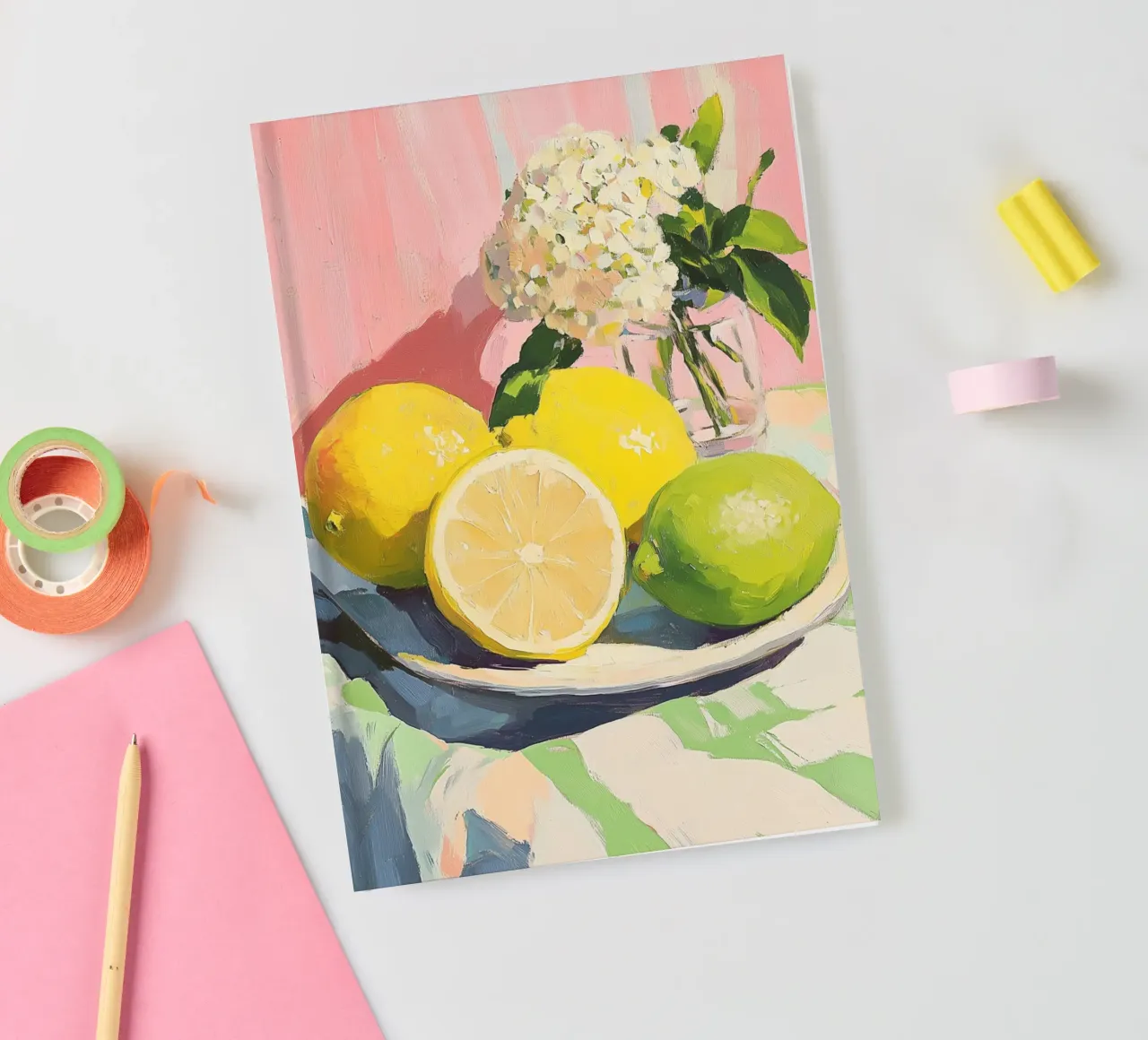 Citrus and Hydrangea Still Life notebook by Melloi Art Print
