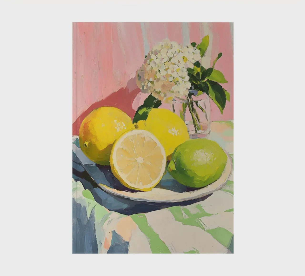 Citrus and Hydrangea Still Life notebook by Melloi Art Print