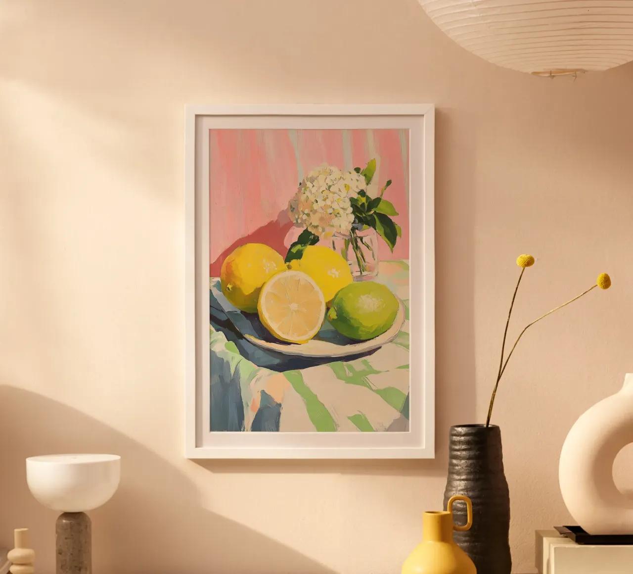 Citrus and Hydrangea Still Life poster by Melloi Art Print