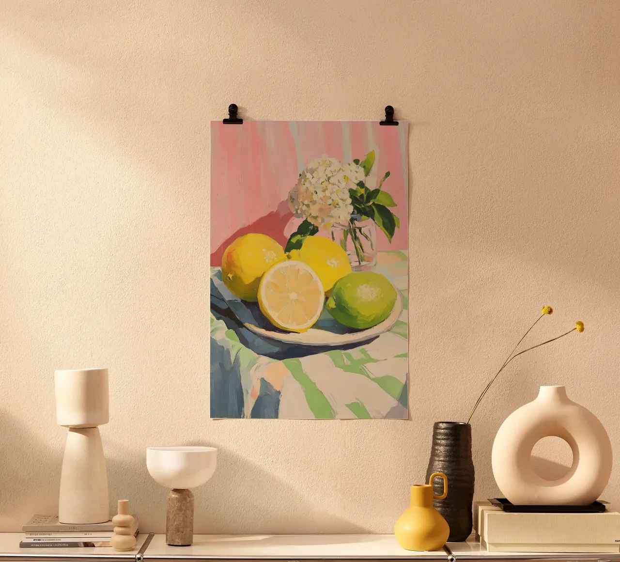 Citrus and Hydrangea Still Life poster by Melloi Art Print