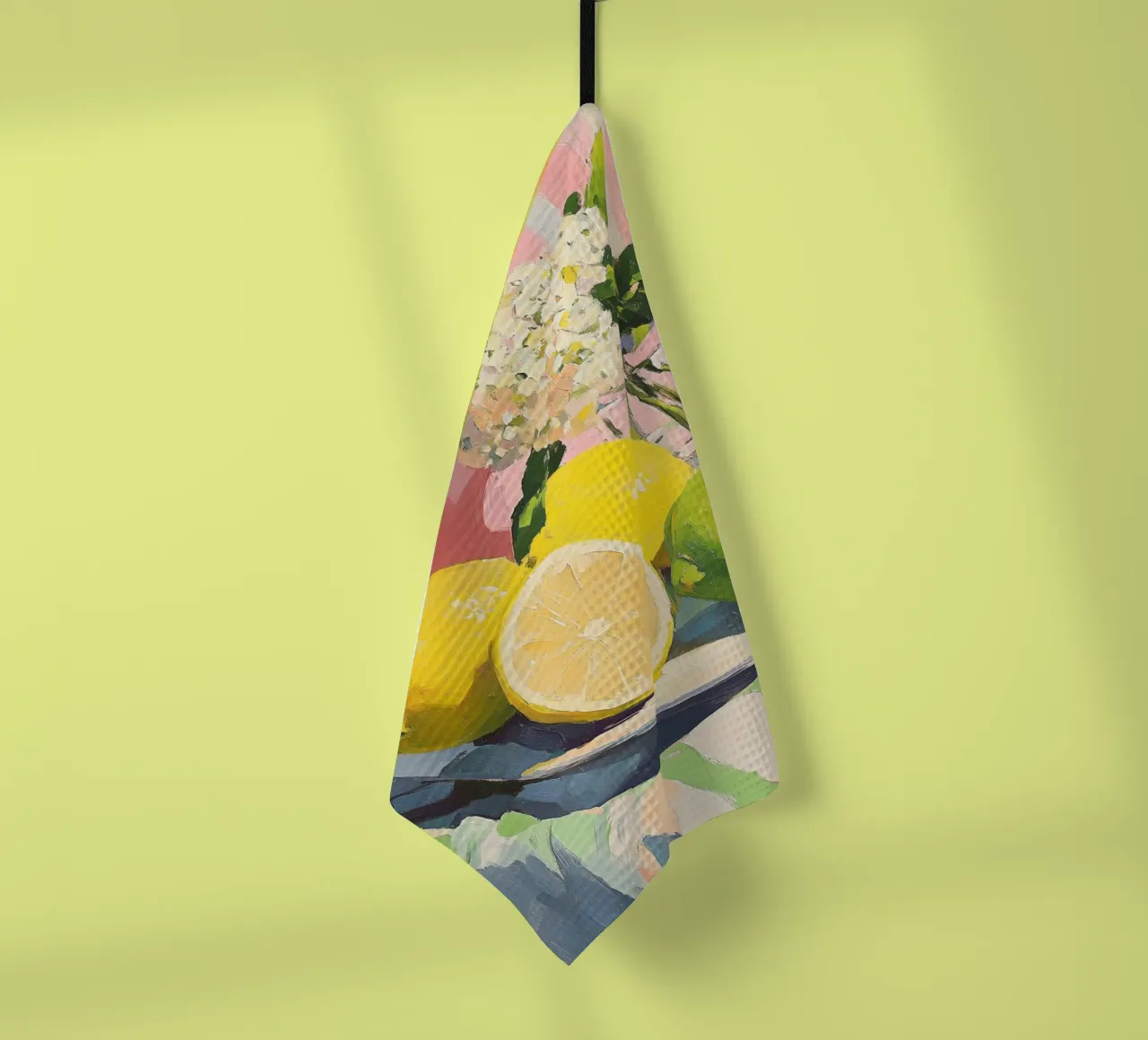 Natura morta di agrumi e ortensie canovaccio da cucina da Melloi Art Print