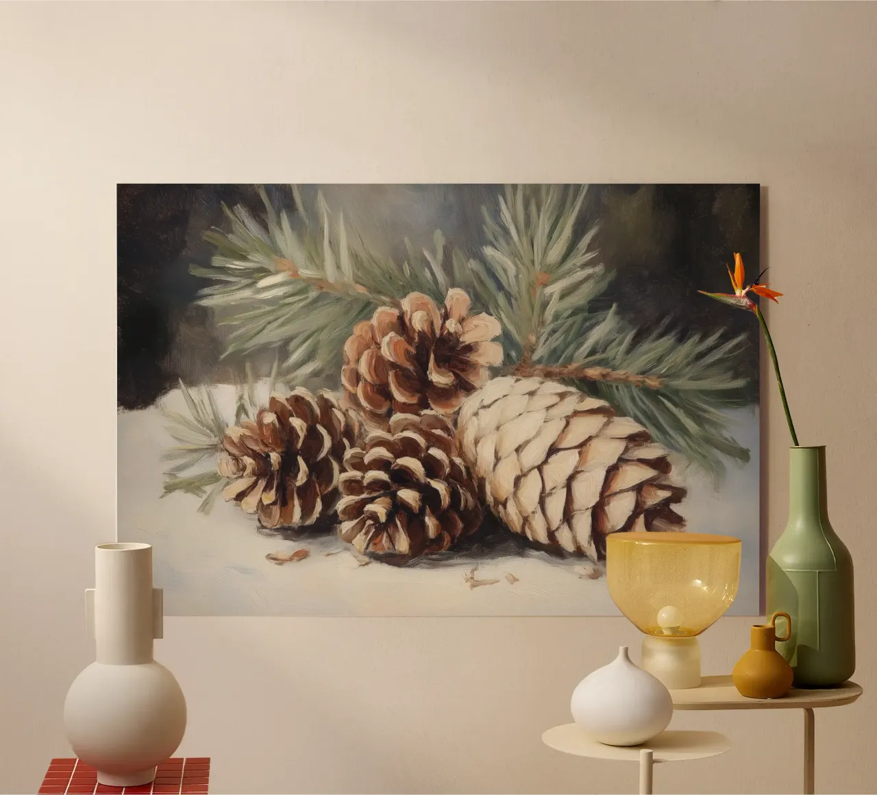 Bodegón de piñas de invierno metacrilato de Melloi Art Print