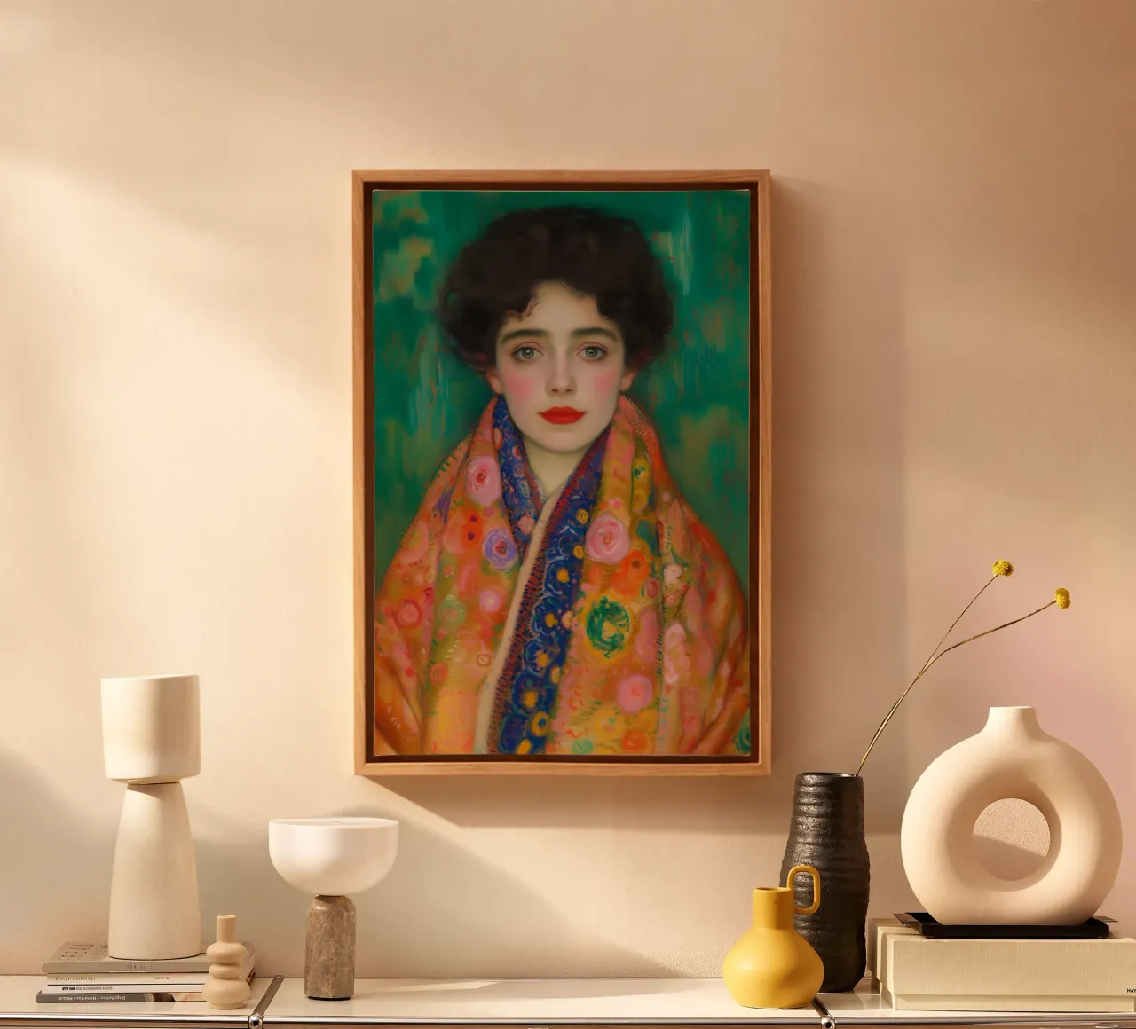Retrato de la Srta. Lieser con bufanda lienzo con Marco flotante de Carinaprint
