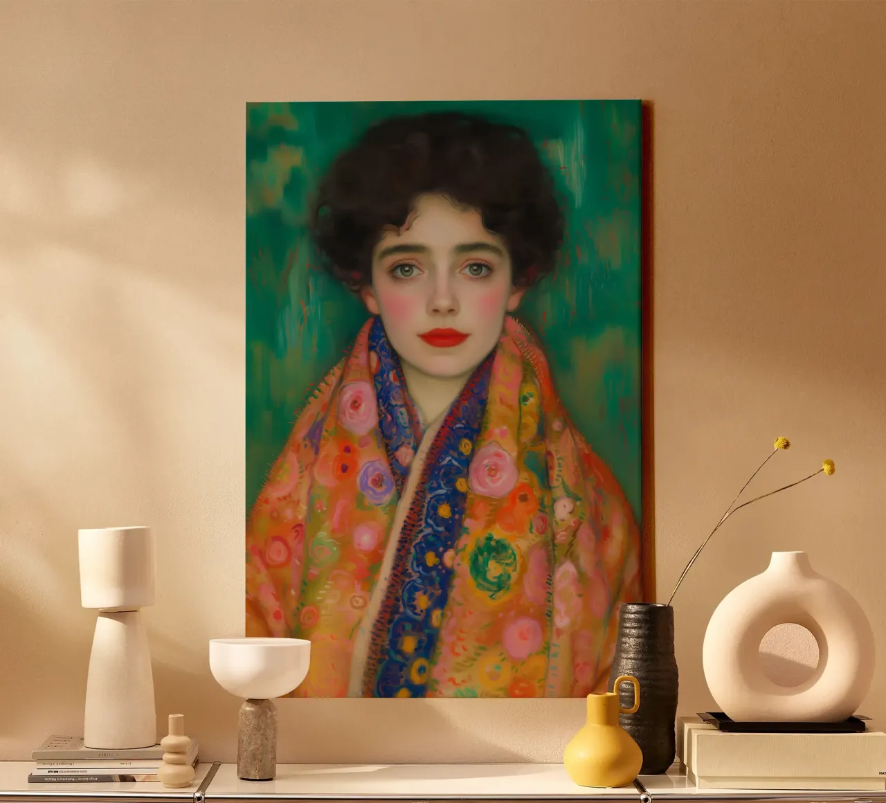 Retrato de la Srta. Lieser con bufanda lienzo con Marco flotante de Carinaprint