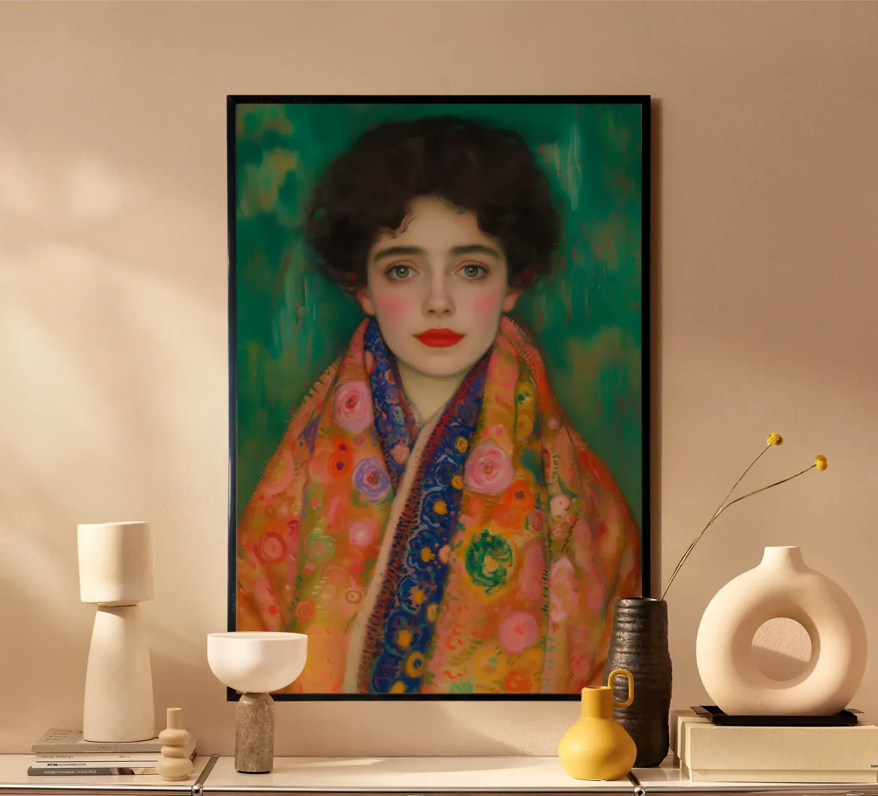 Ritratto della signorina Lieser con sciarpa poster con telaio in alluminio da Carinaprint
