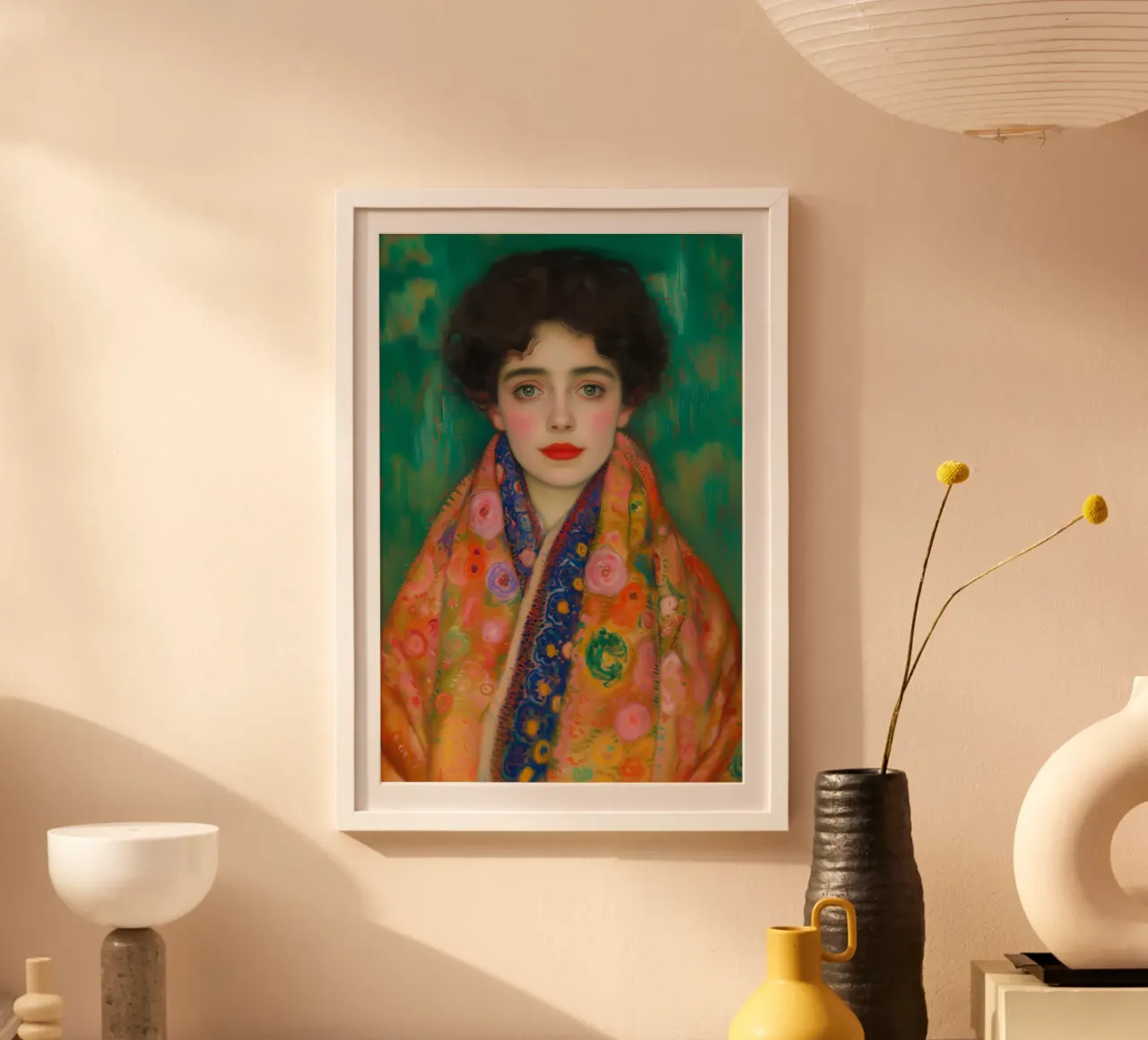 Ritratto della signorina Lieser con sciarpa poster con telaio in alluminio da Carinaprint