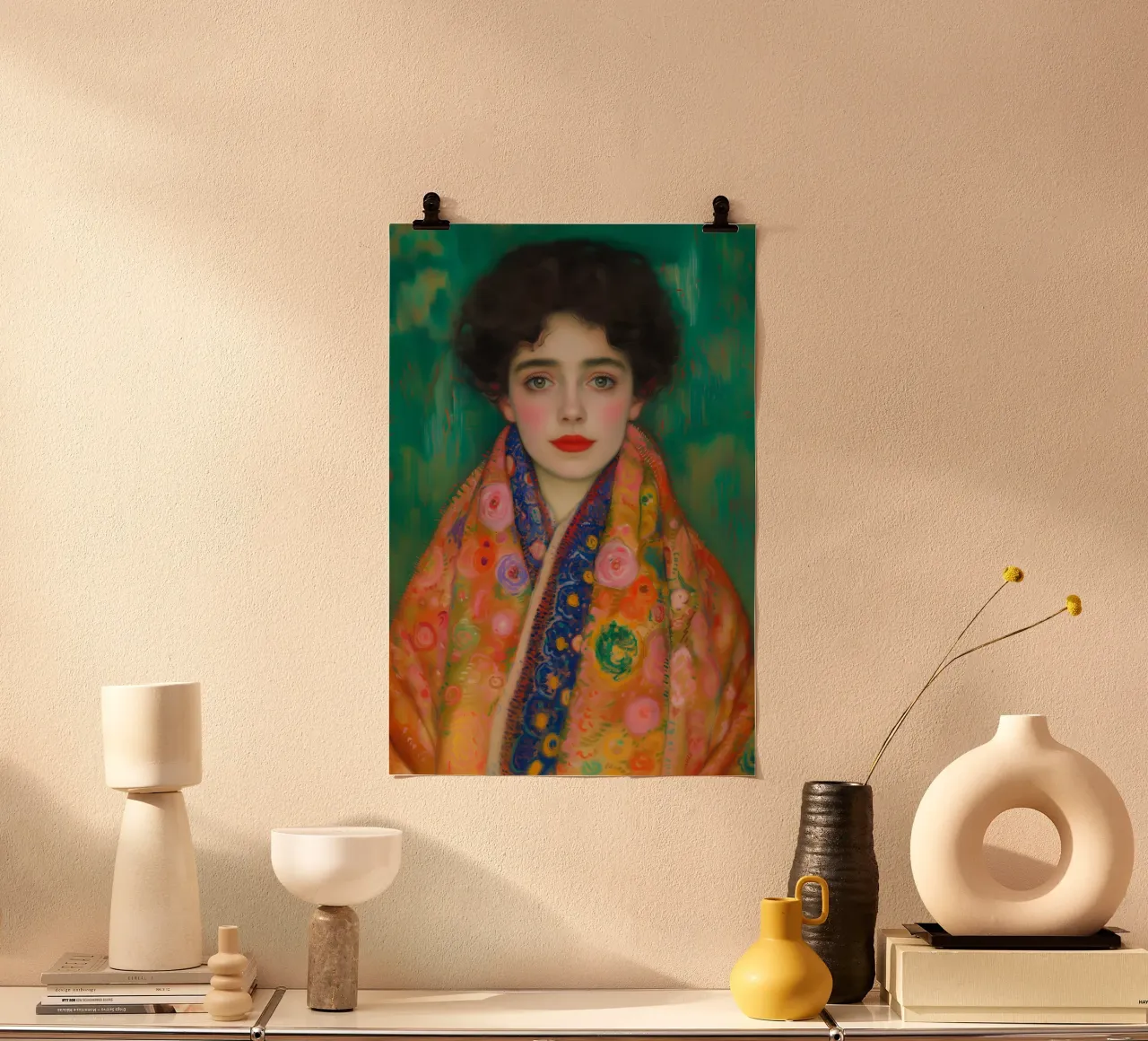 Ritratto della signorina Lieser con sciarpa poster con telaio in alluminio da Carinaprint