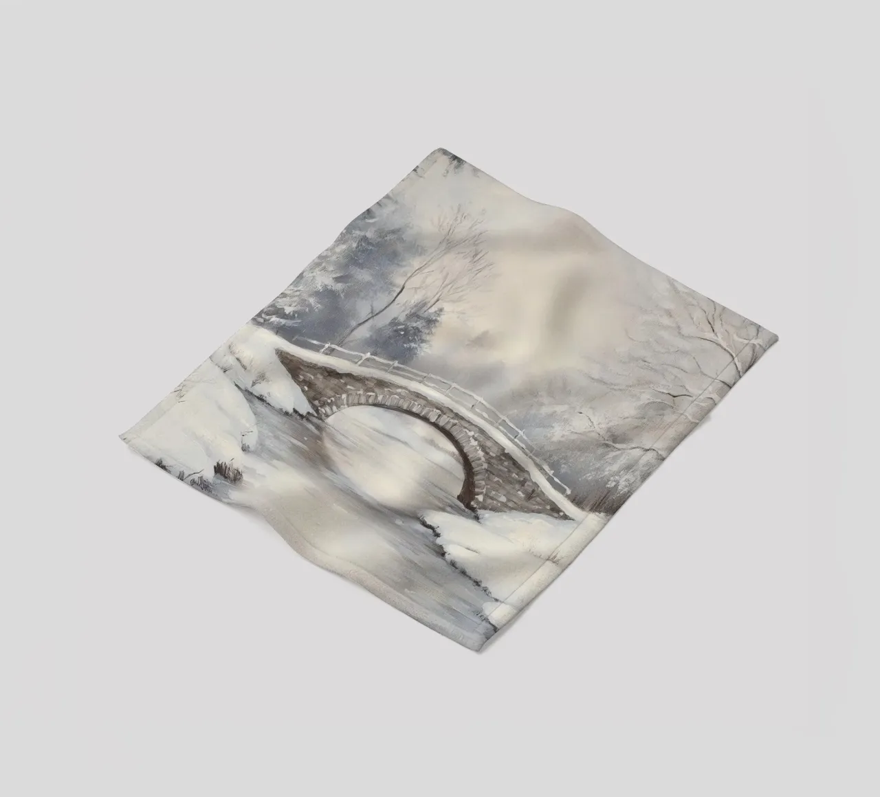 Ponte di pietra innevato in inverno coperta in pile da Melloi Art Print