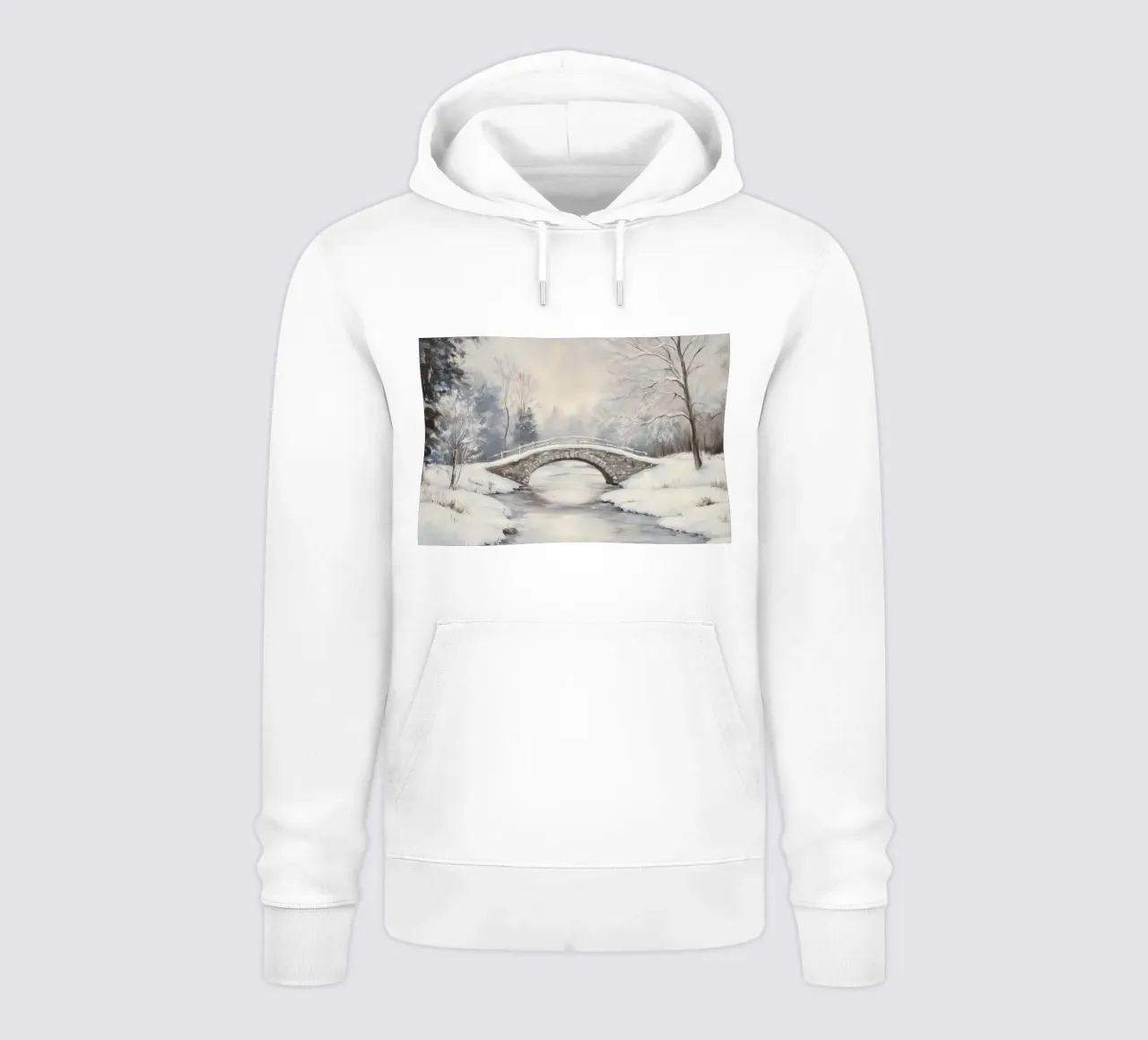 Ponte di pietra innevato in inverno felpa con cappuccio da Melloi Art Print