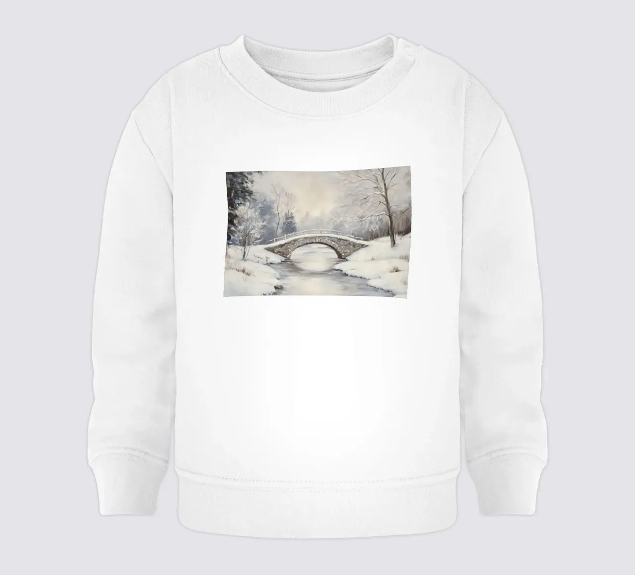 Ponte di pietra innevato in inverno felpa neonato da Melloi Art Print