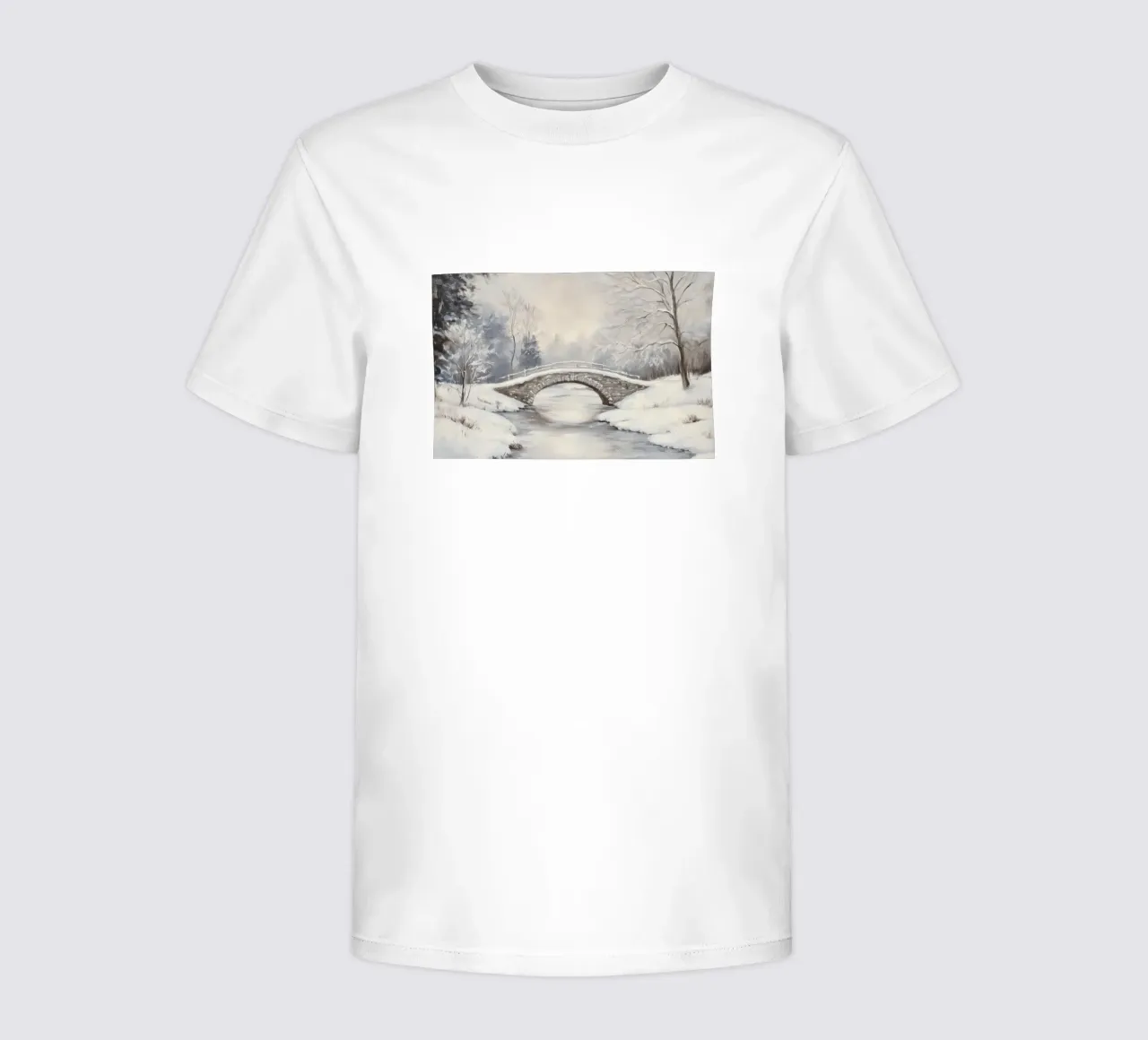 Ponte di pietra innevato in inverno t-shirt bambini da Melloi Art Print