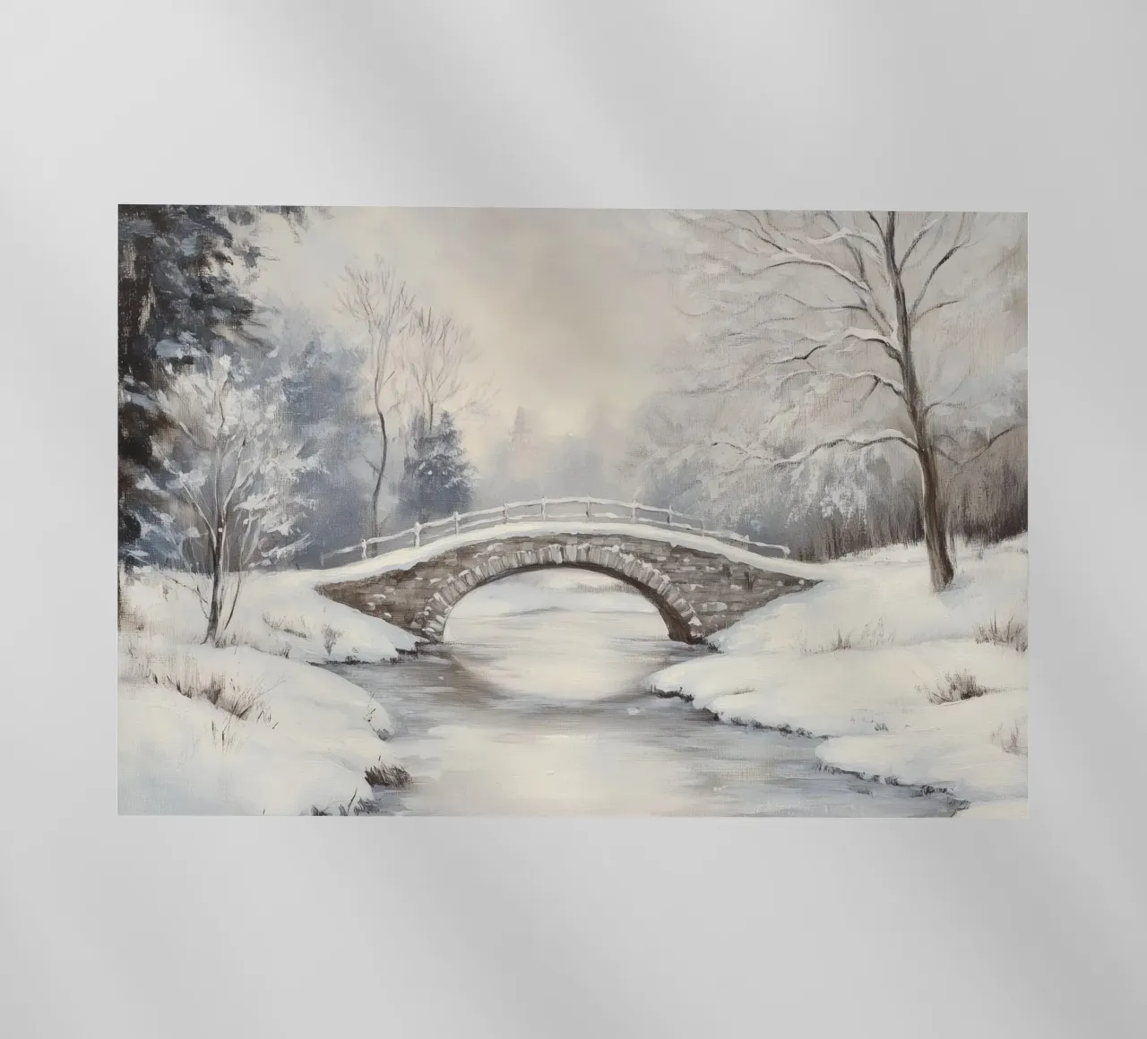 Ponte di pietra innevato in inverno pellicola backlit da Melloi Art Print