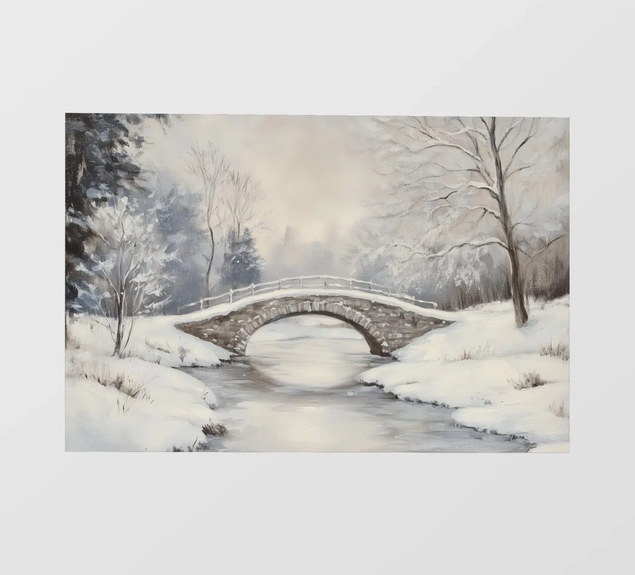 Ponte di pietra innevato in inverno pellicola backlit da Melloi Art Print
