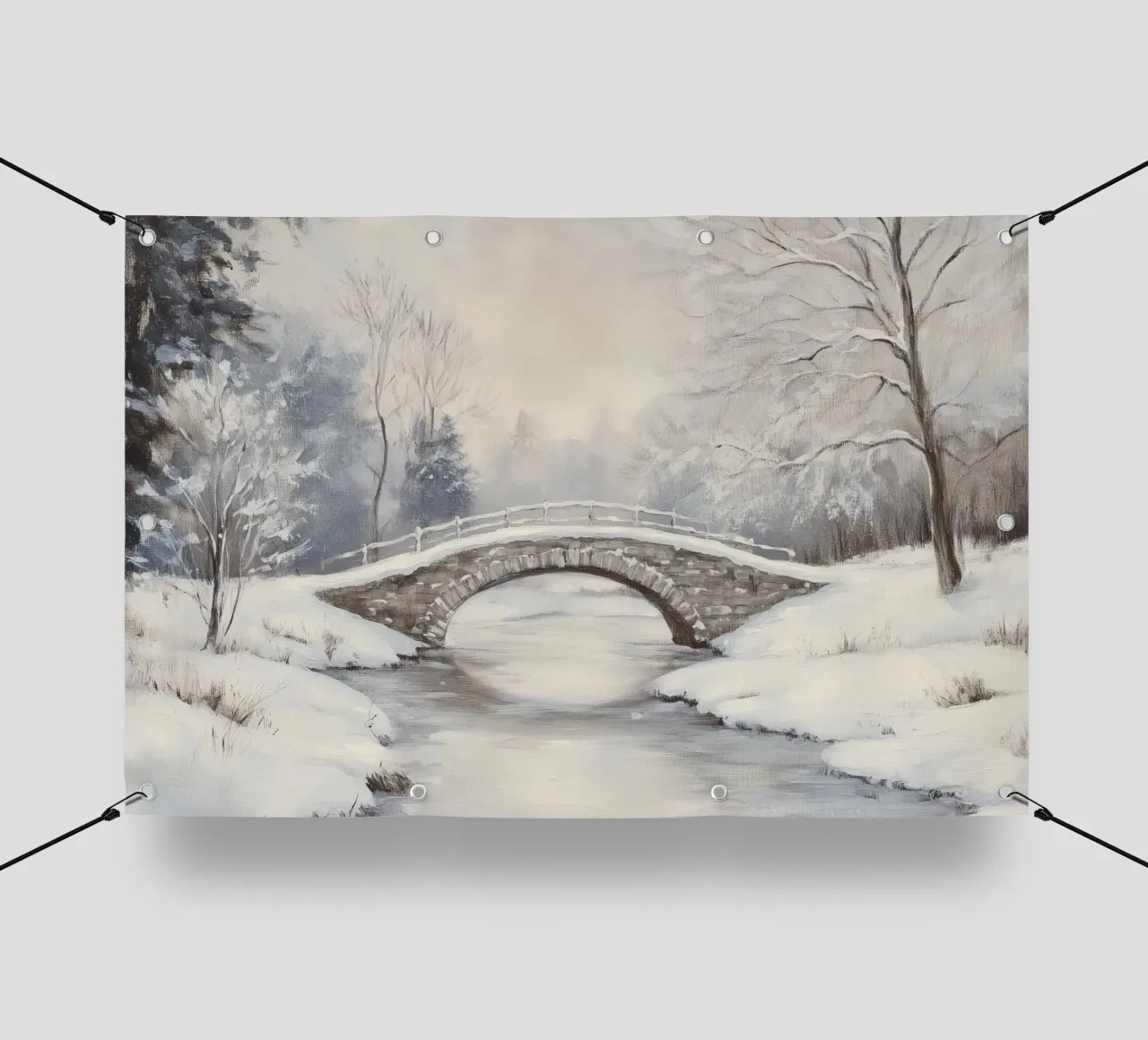 Ponte di pietra innevato in inverno telo in pvc da Melloi Art Print