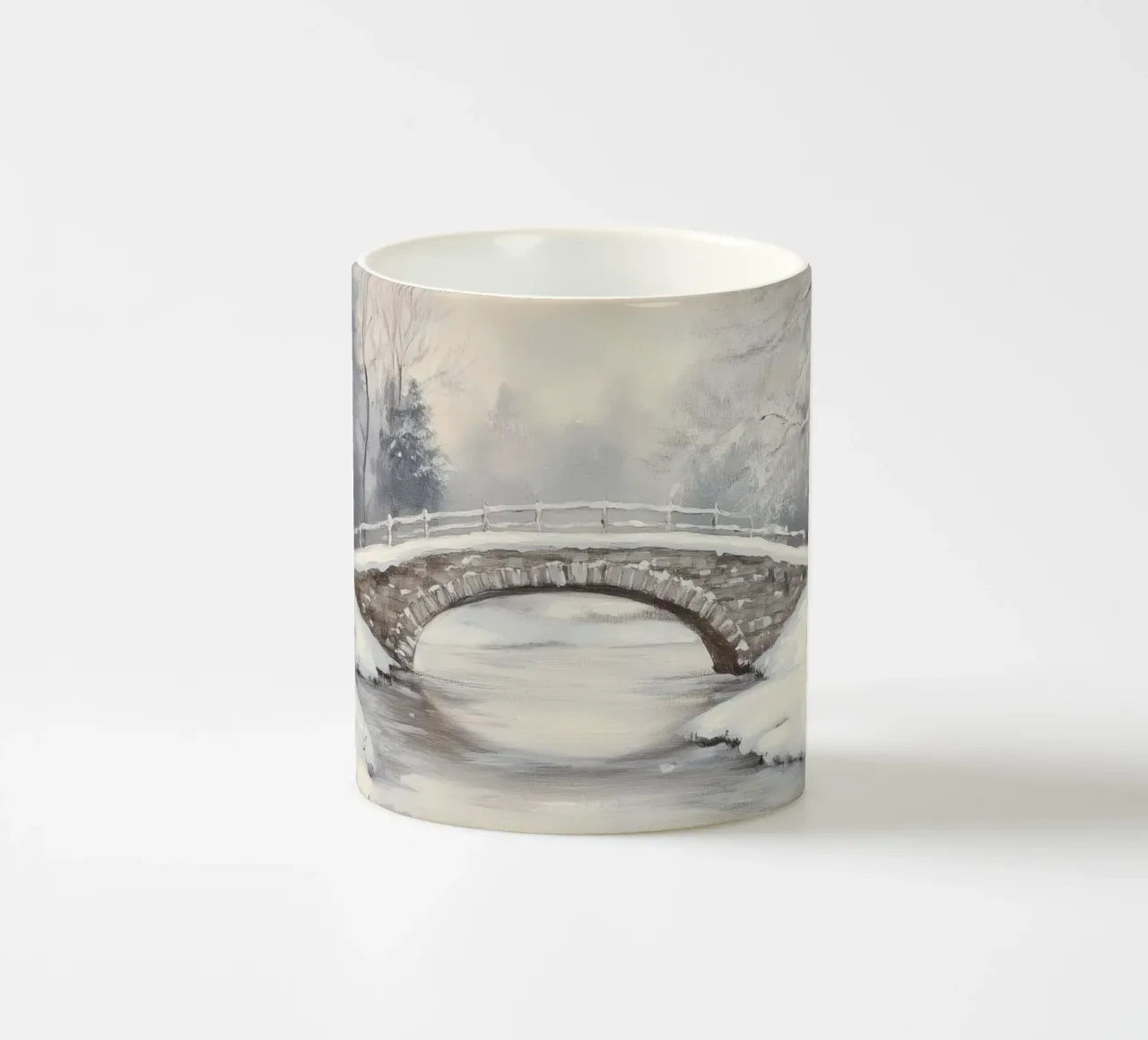 Ponte di pietra innevato in inverno tazza in ceramica da Melloi Art Print