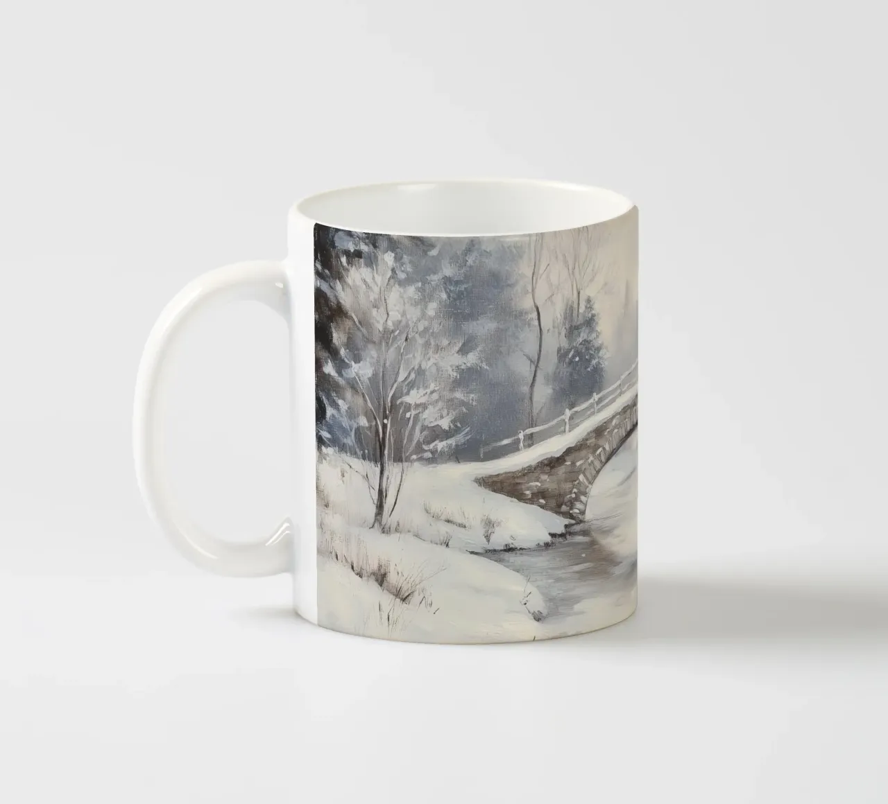 Ponte di pietra innevato in inverno tazza in ceramica da Melloi Art Print