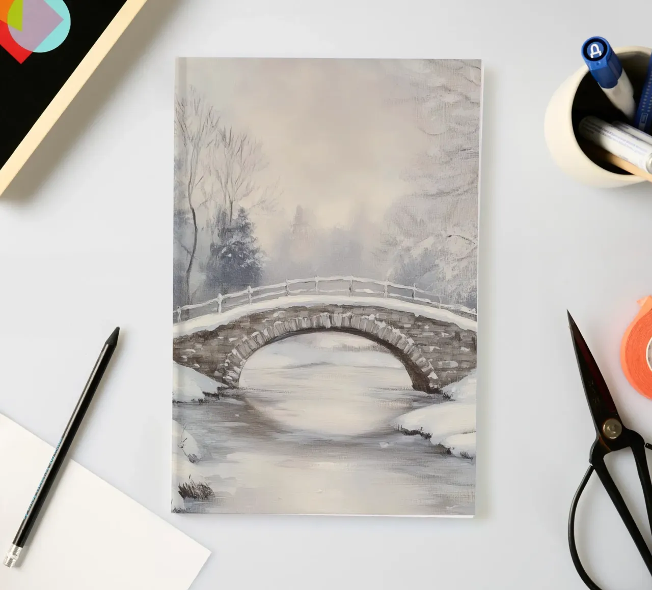 Ponte di pietra innevato in inverno diario da Melloi Art Print